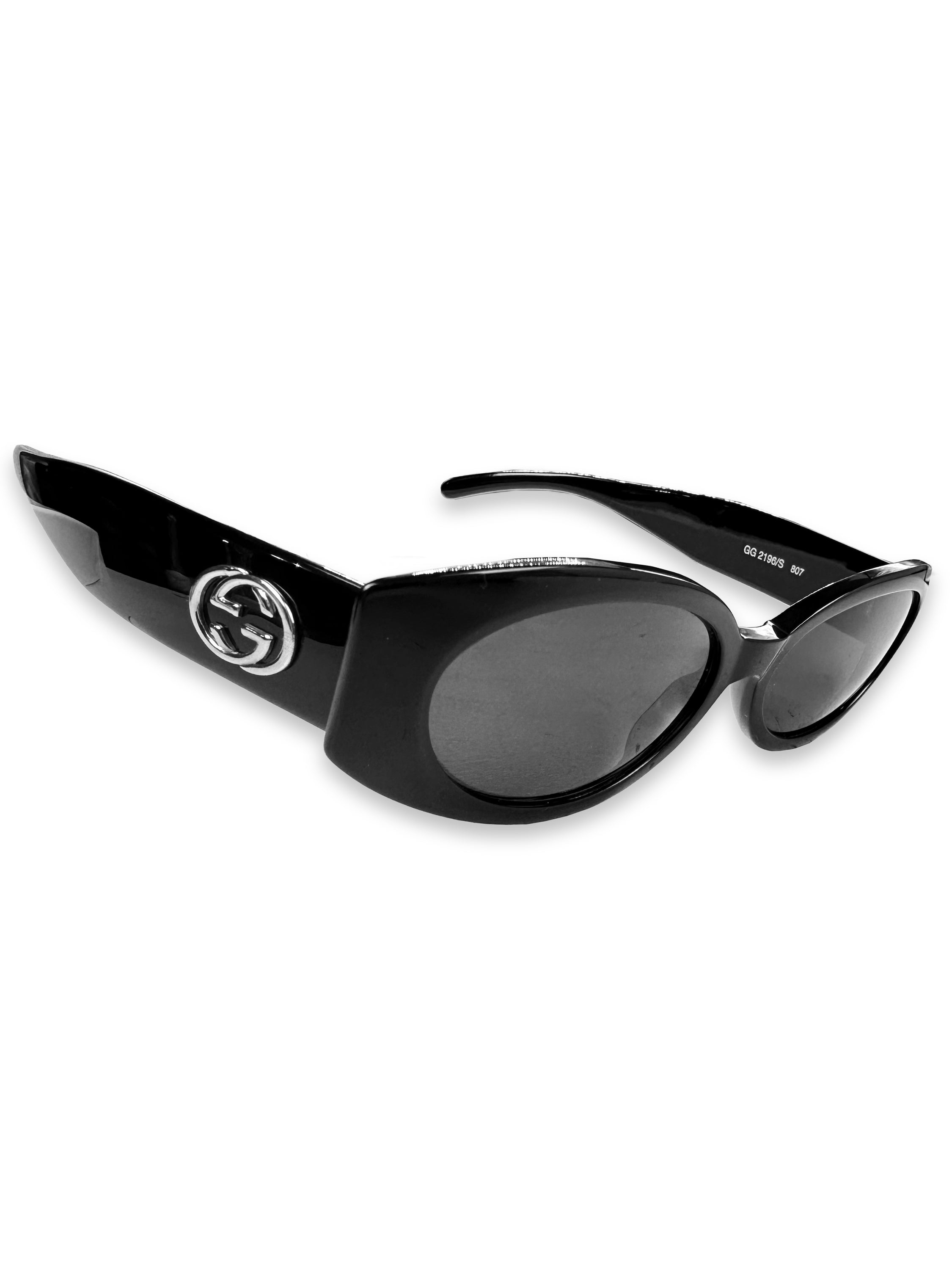 Gucci GG Silver Logo Black Tint Oval Frame Sunglasses