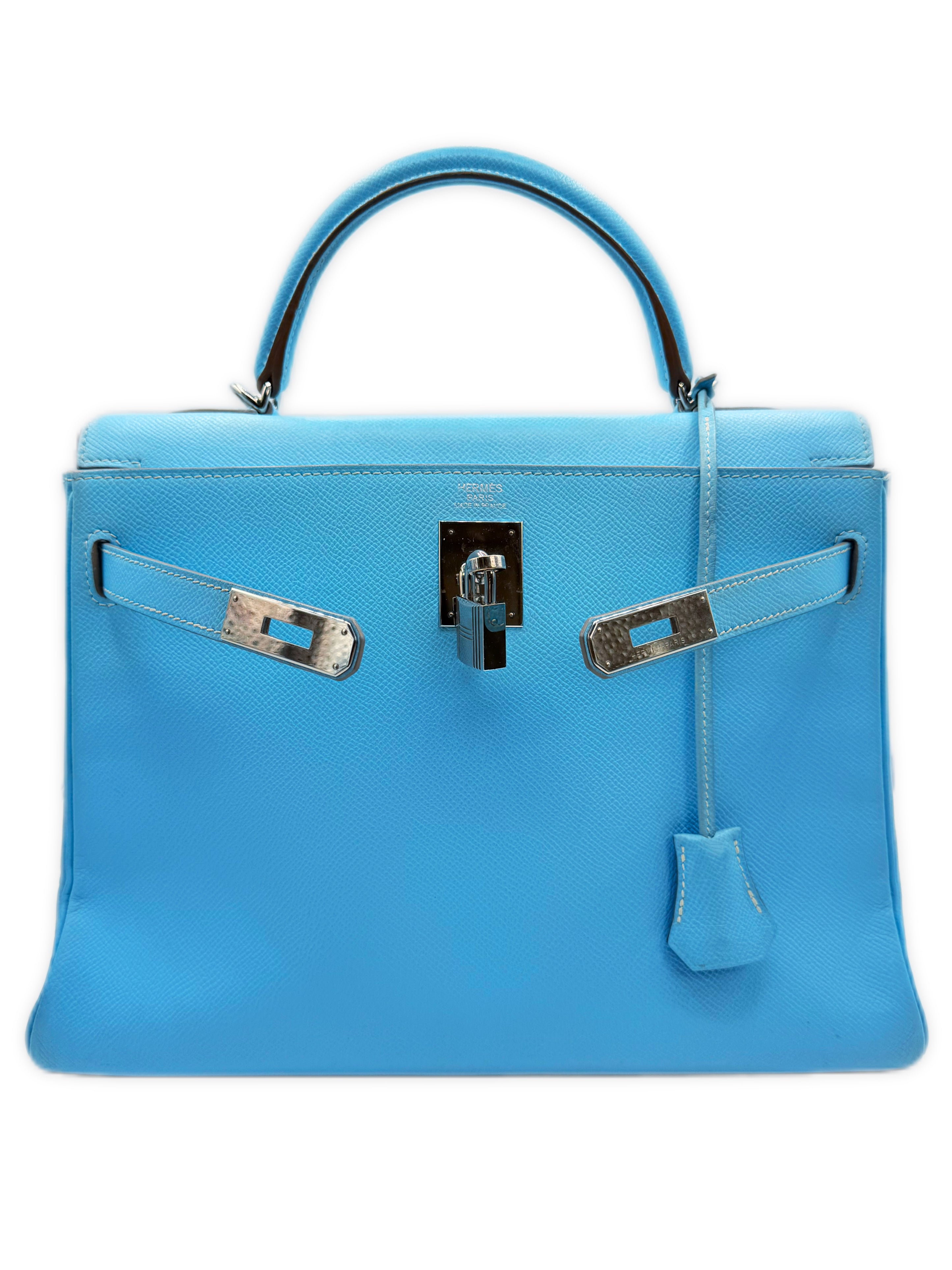 AW11 Hermès Kelly 32 Retourne Candy Bleu Celeste Hand Bag