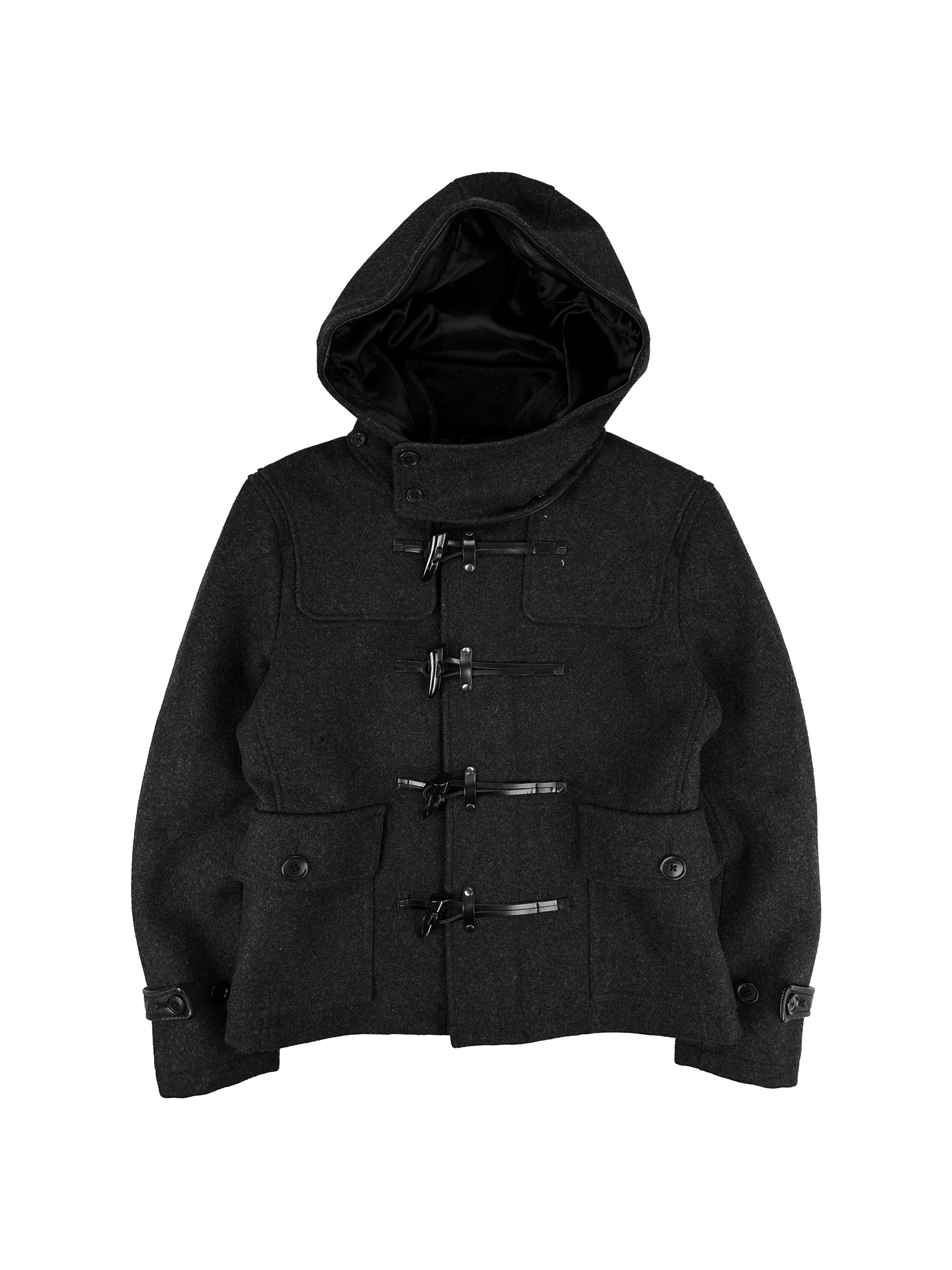 Tete Homme Black Wool Multi Clasp Hooded Jacket