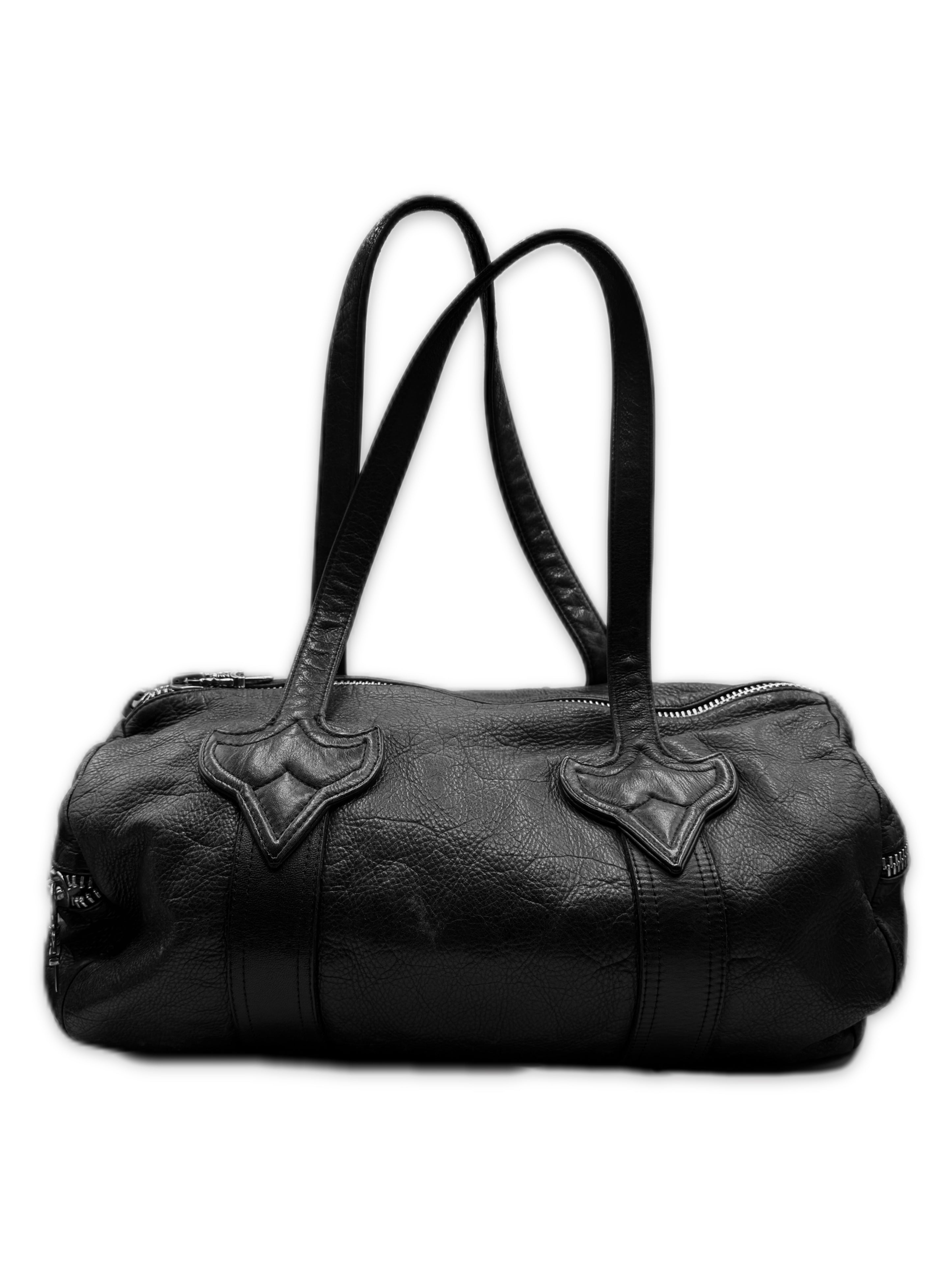 Chrome Hearts Black Leather Dagger Zip Multi Pocket Duffle Bag