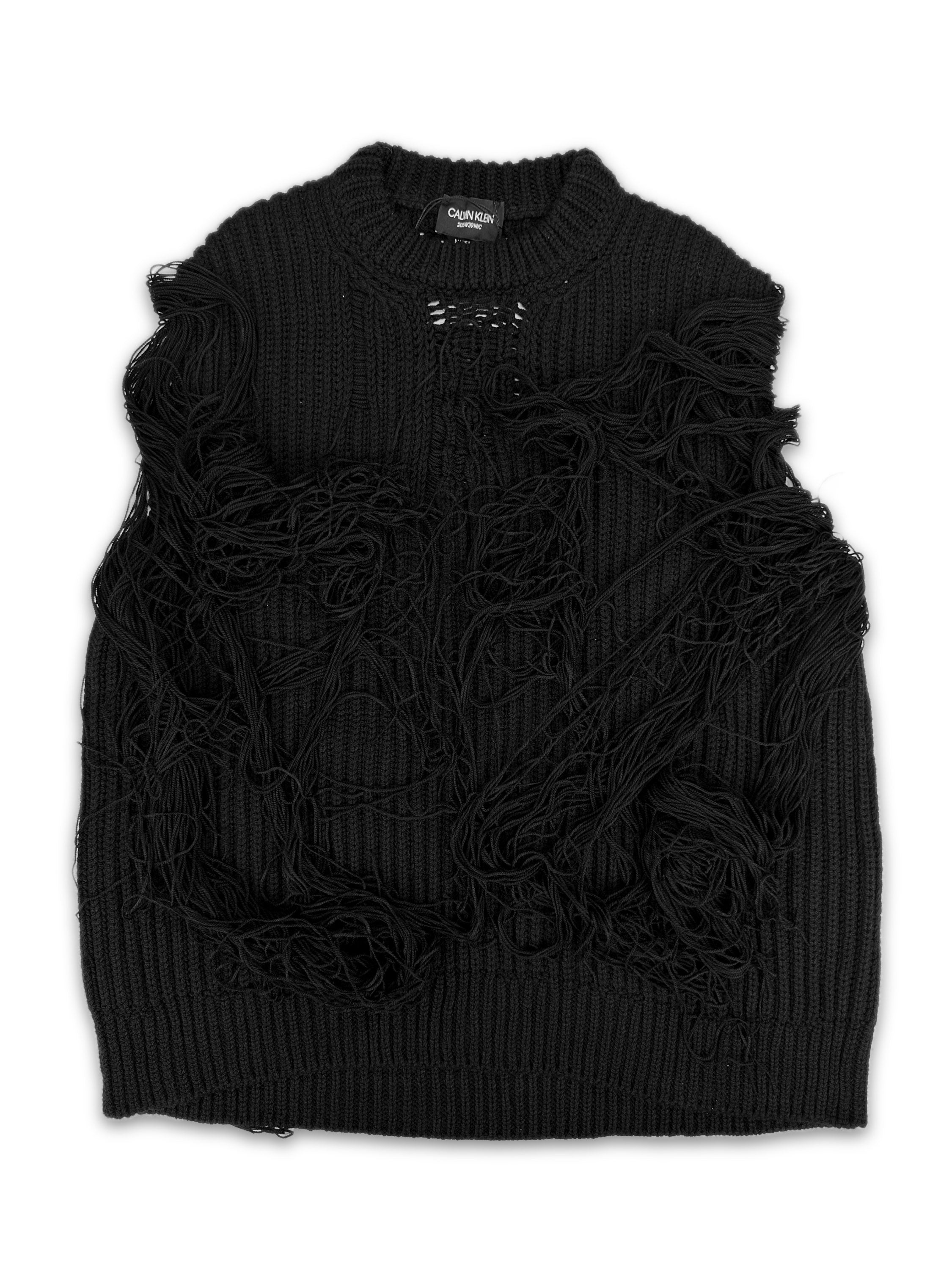 CK205W39NYC by Raf Simons Black Knitted Fringe Tank-top