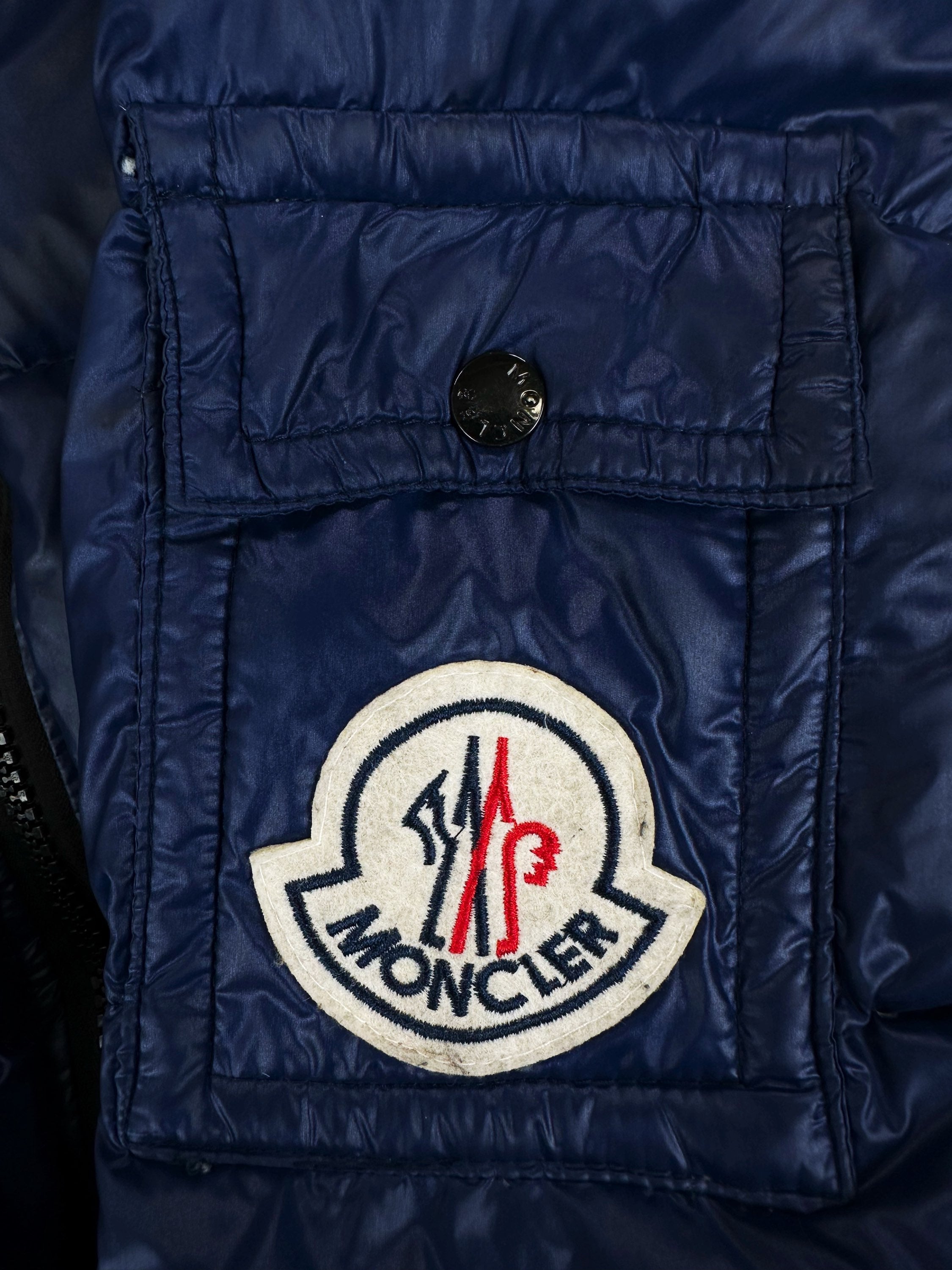 Moncler Navy Blue Chenille Logo Puffer Jacket
