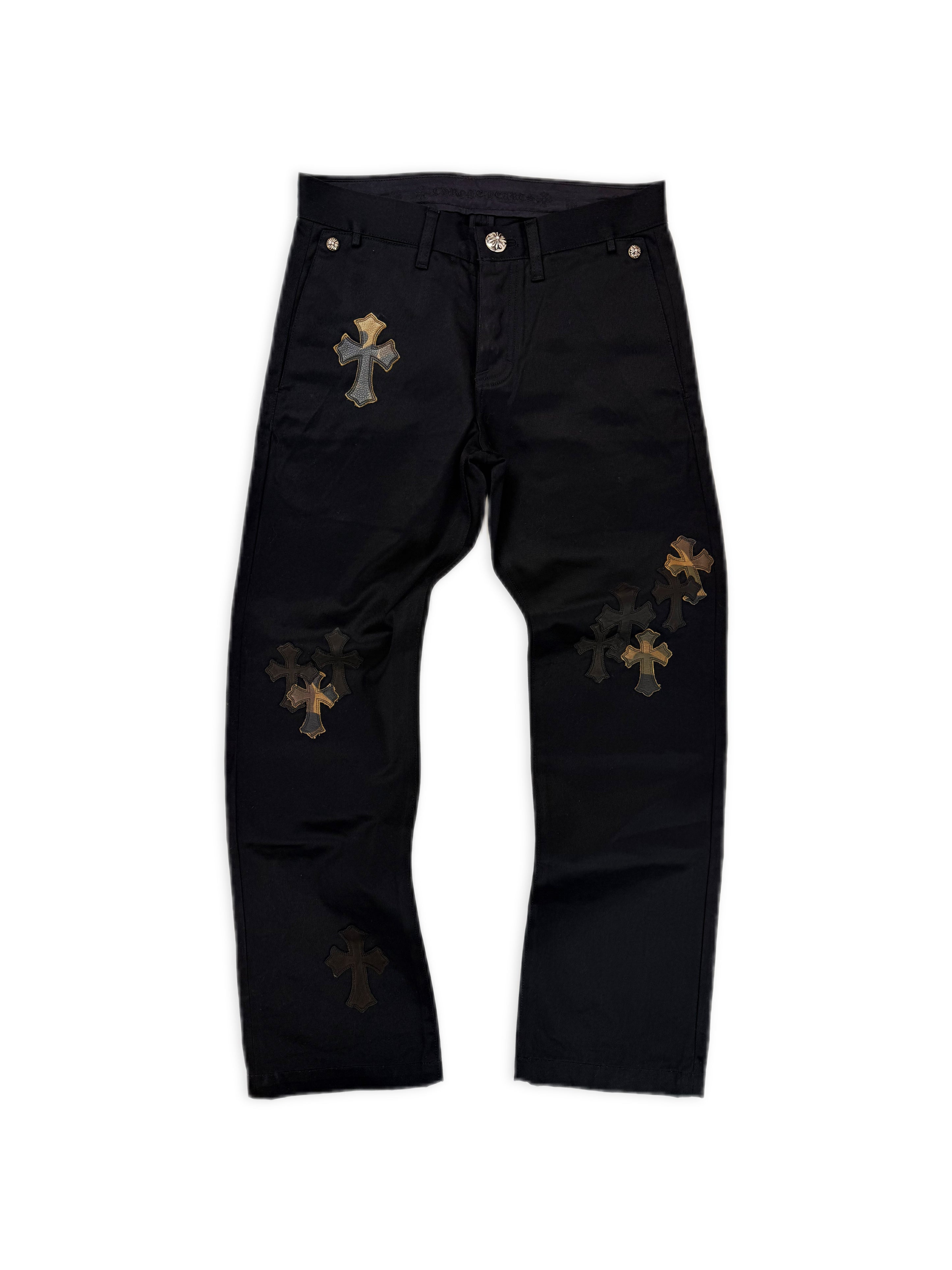 Chrome Hearts 40 Leather Camo Cross Patch Black Chino .925 Silver Pants