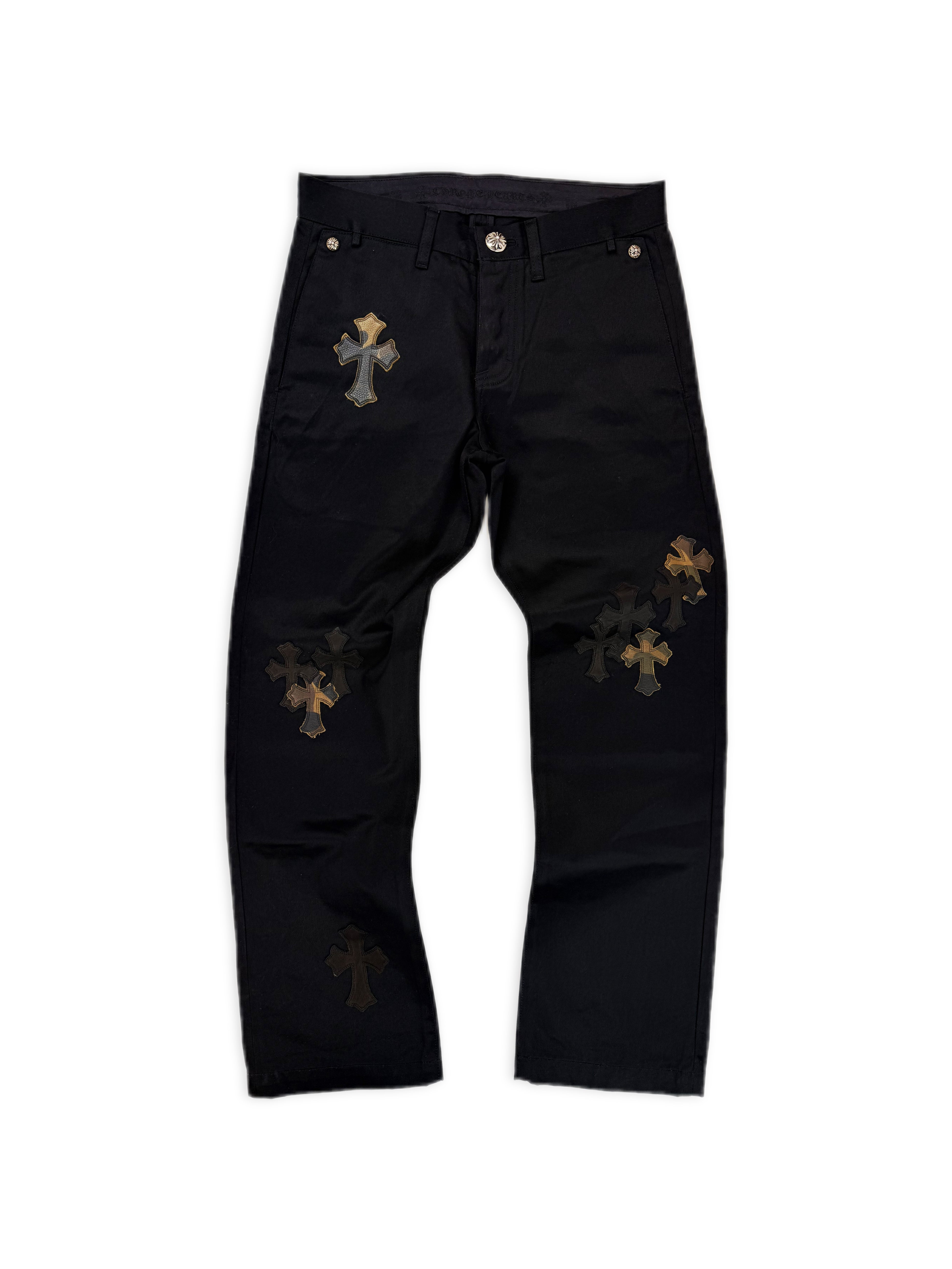 Chrome Hearts 40 Leather Camo Cross Patch Black Chino .925 Silver Pants
