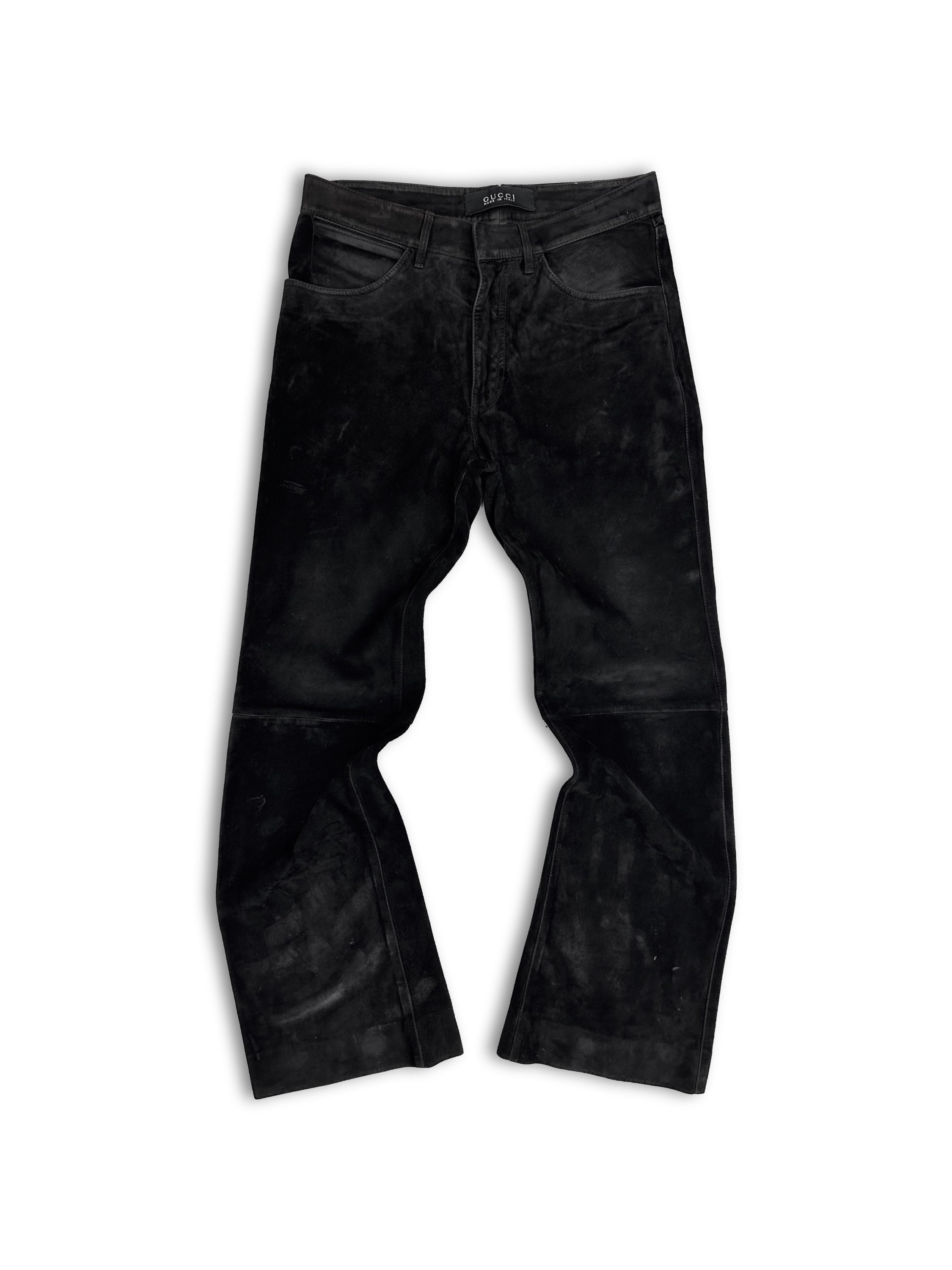 00s Gucci by Tom Ford Black Flared Suede Pants