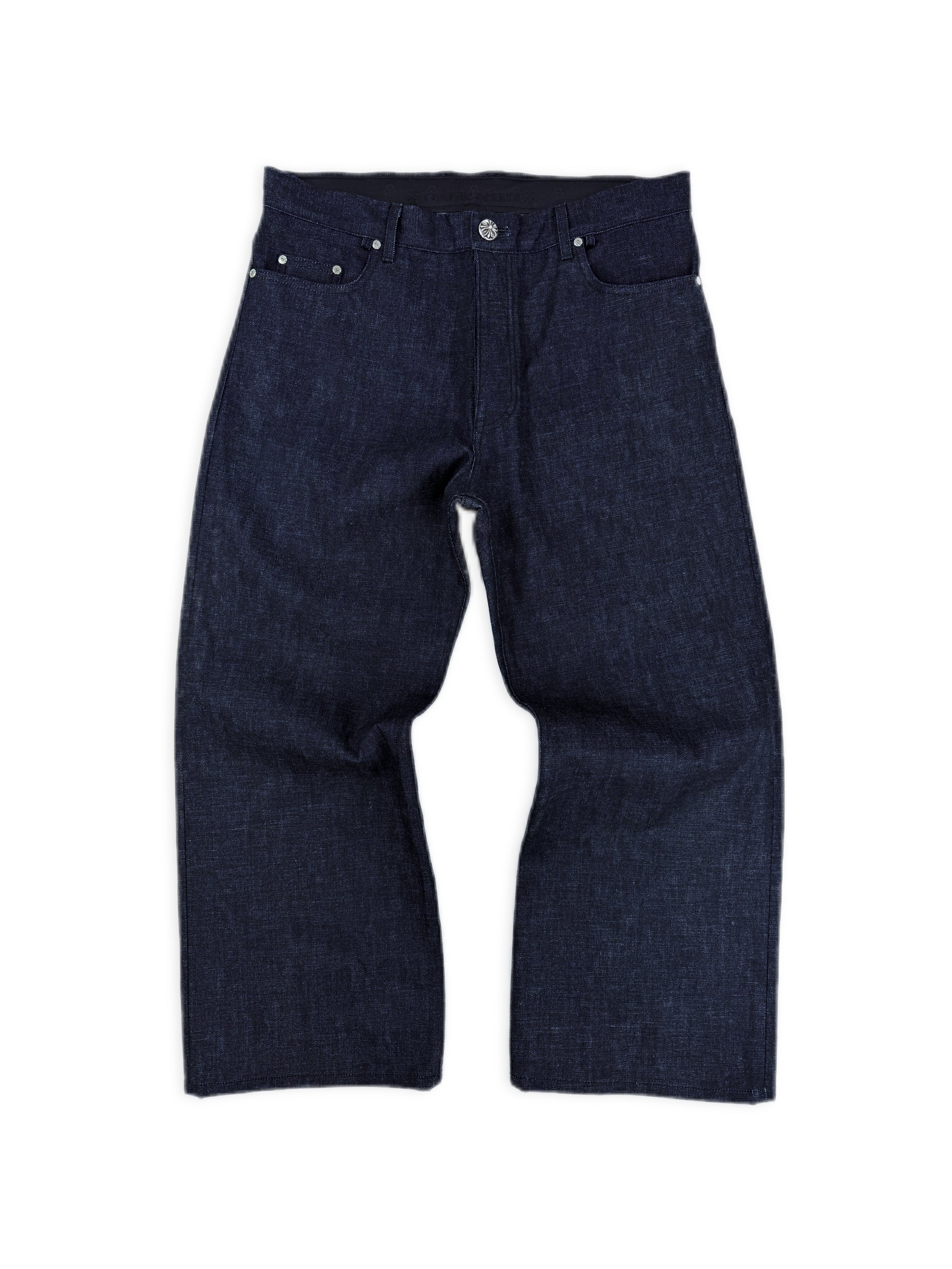 Chrome Hearts KS Cut Indigo Wash Raw .925 Silver Wide Cut Baggy Denim Jeans