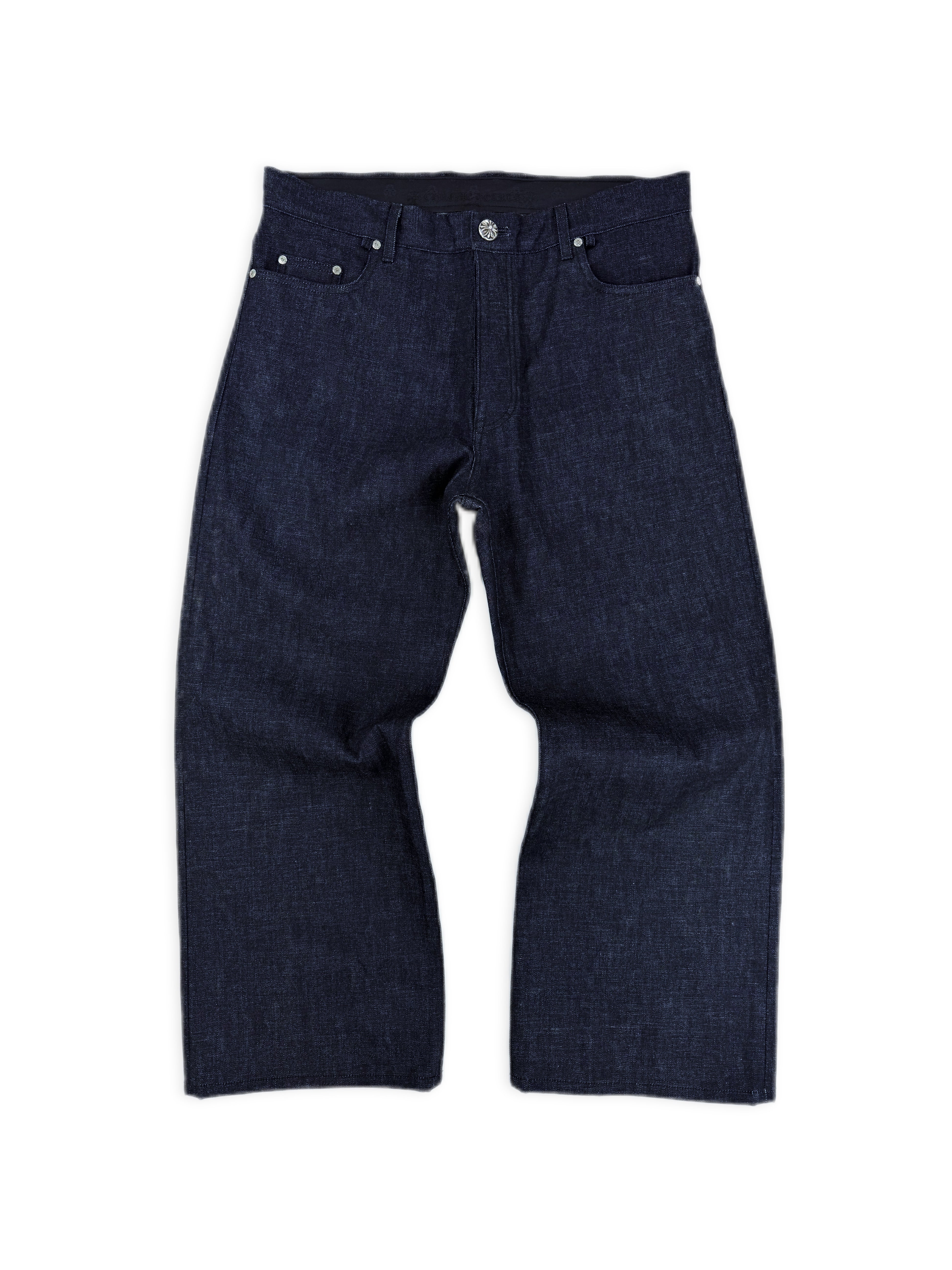 Chrome Hearts KS Cut Indigo Wash Raw .925 Silver Wide Cut Baggy Denim Jeans