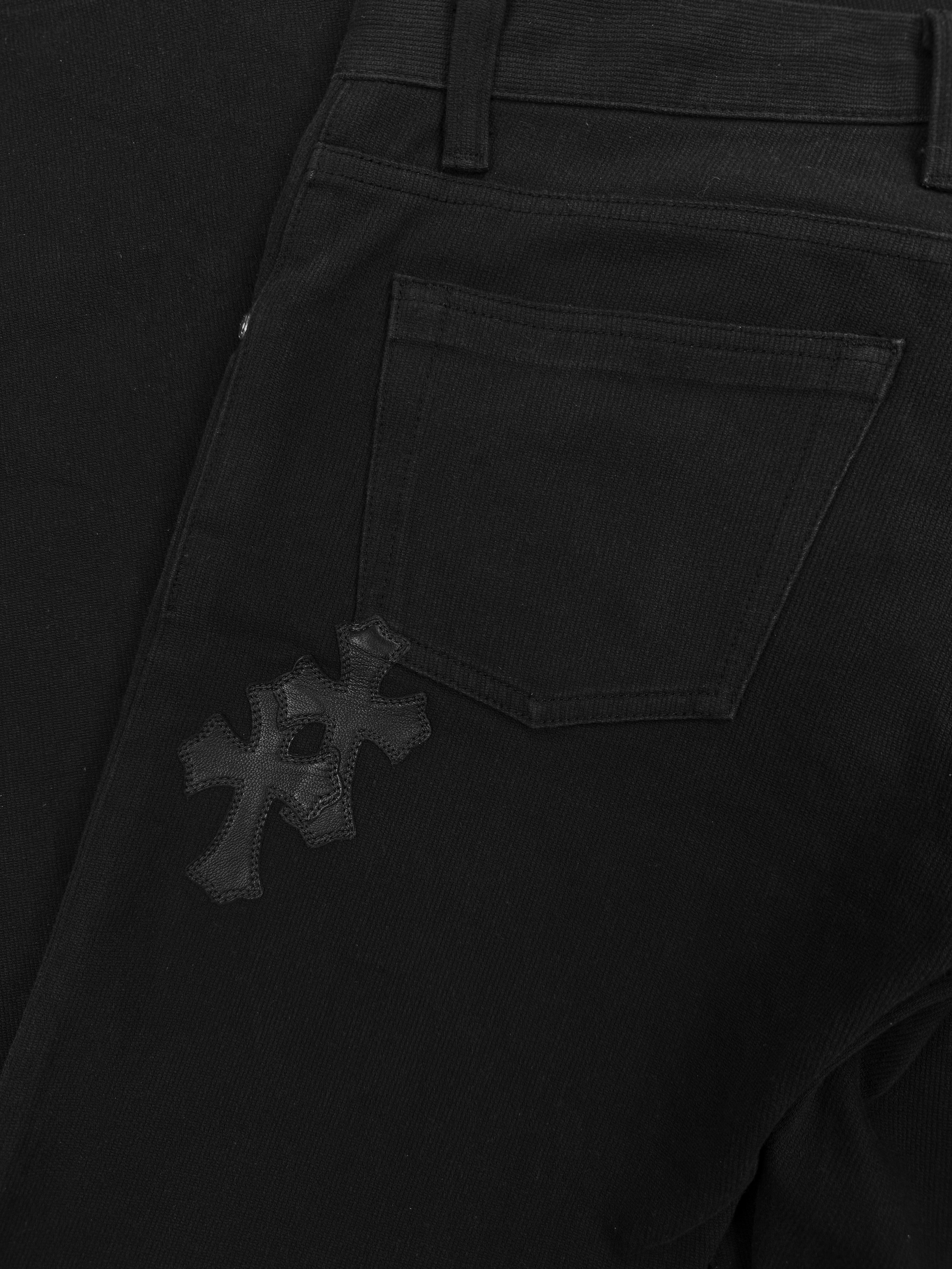 Chrome Hearts Flared 5 Leather Cross Patch Black .925 Silver Denim Jeans