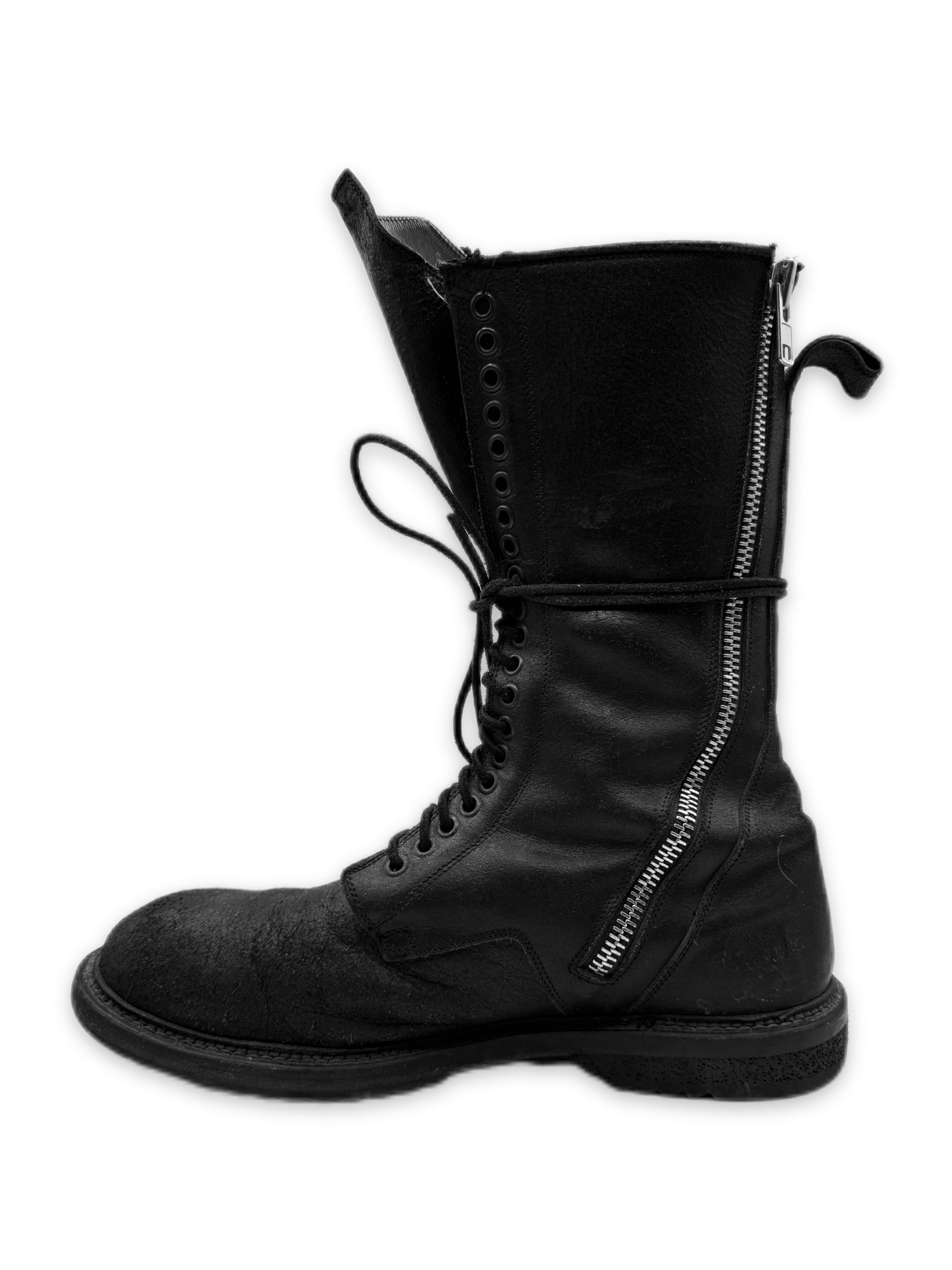 SS14 Rick Owens ‘Vicious’ Blistered Suede Double Zip Boots