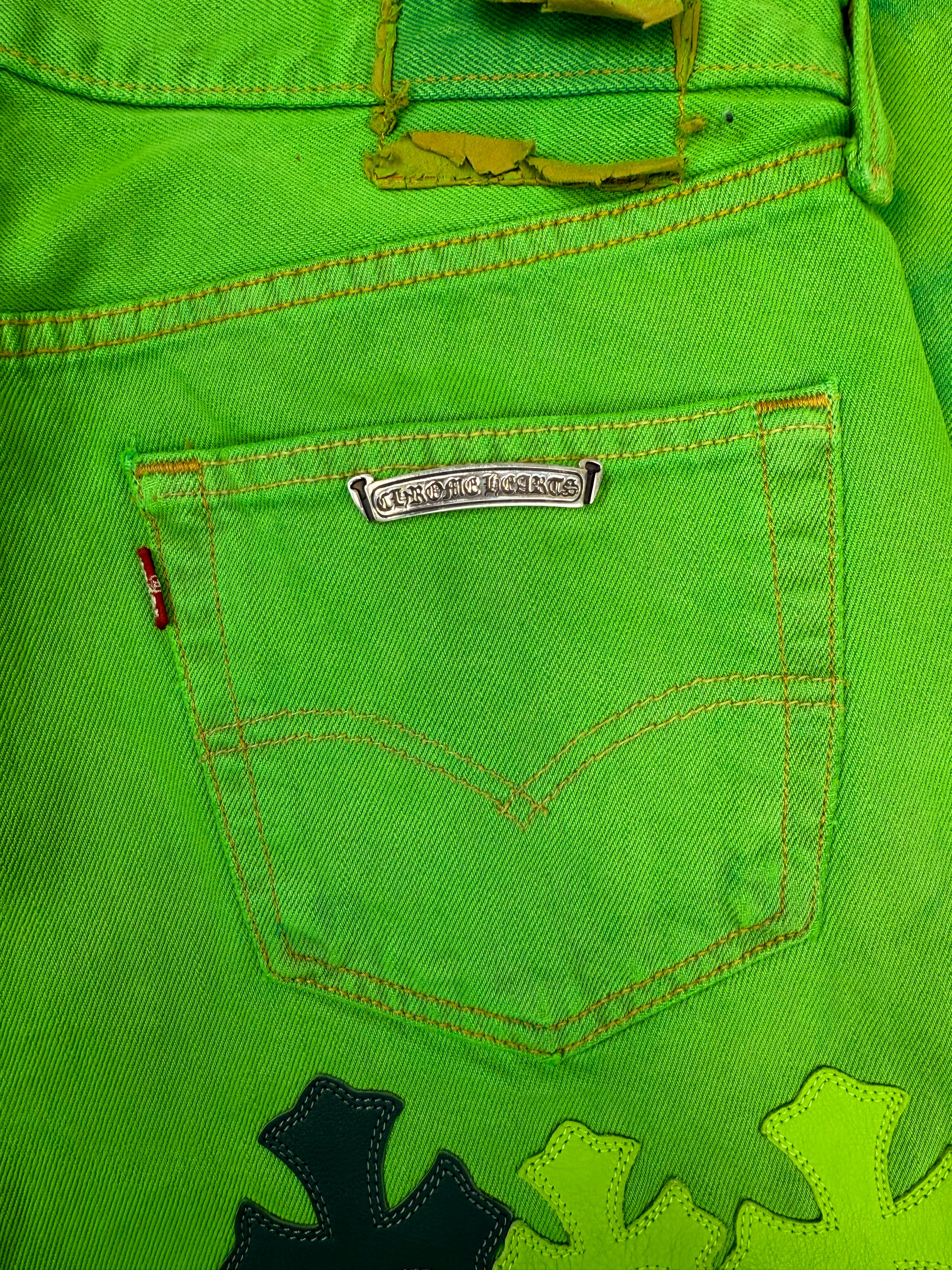 Chrome Hearts Flooded 26 Cross Patch Lime Green Levi’s 501 Jeans