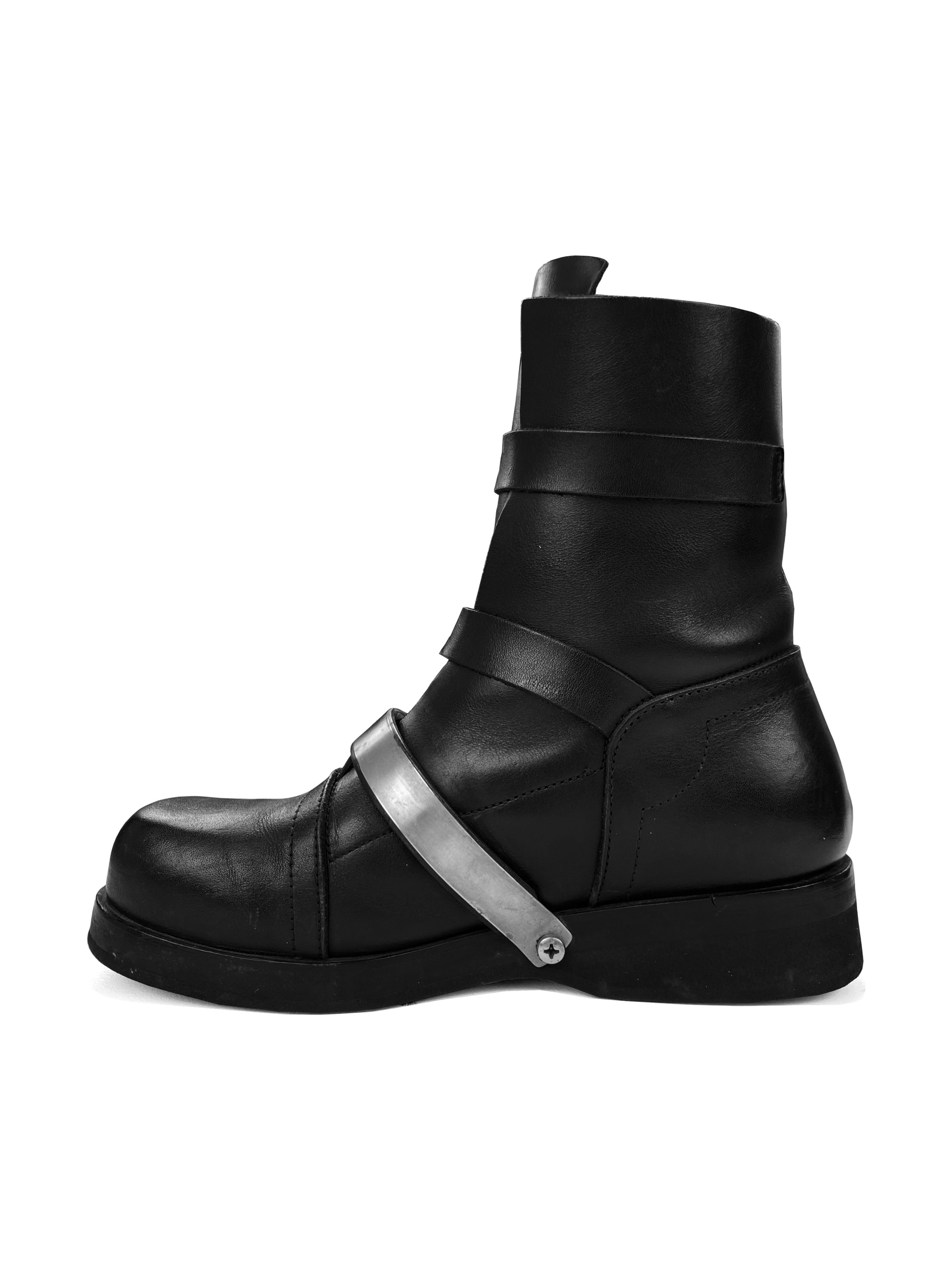 AW97 Dirk Bikkembergs Black Leather Strapped Combat Boots