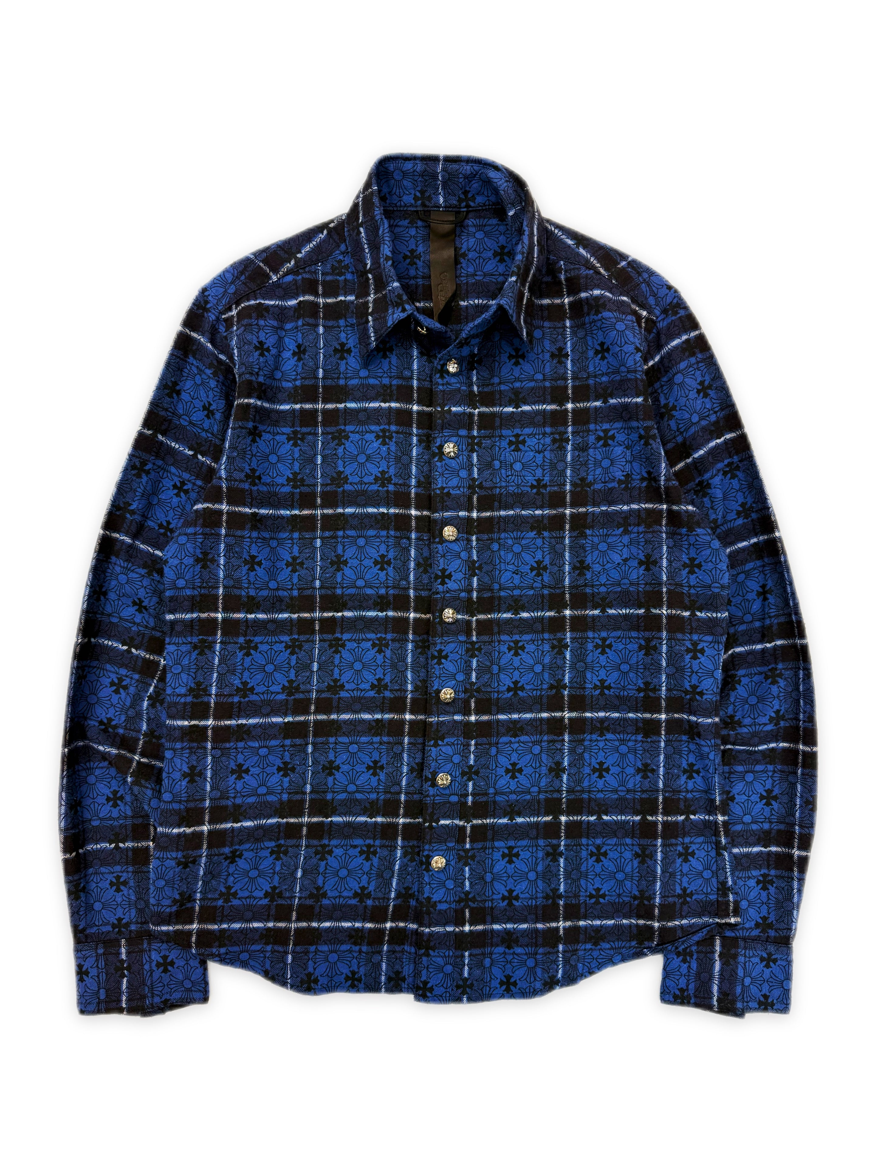 Chrome Hearts Loose Ends Leather Cross Patch Blue .925 Silver Flannel