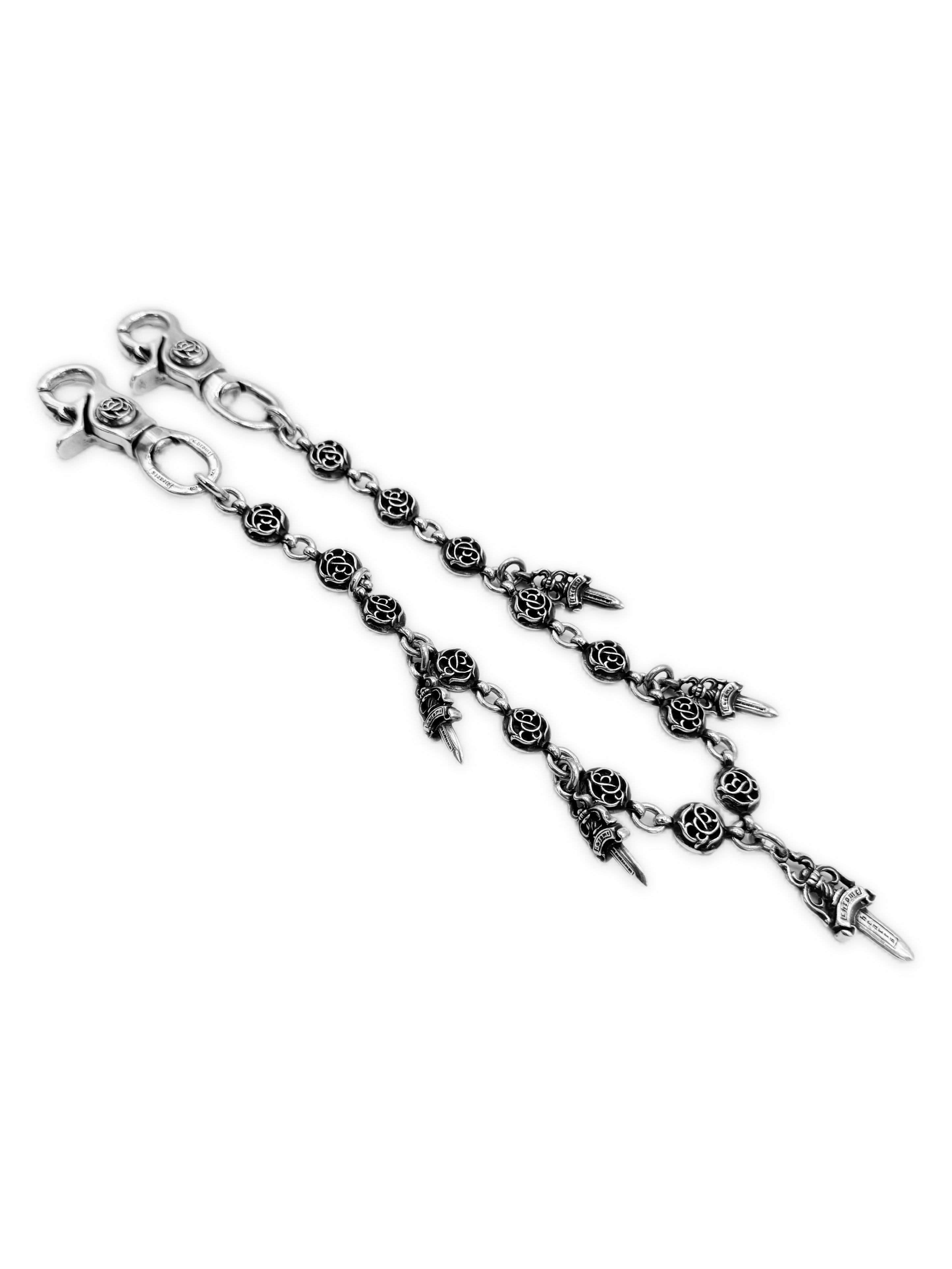 Chrome Hearts Dagger Pendant Floral Ball Double Lobster Silver Wallet Chain
