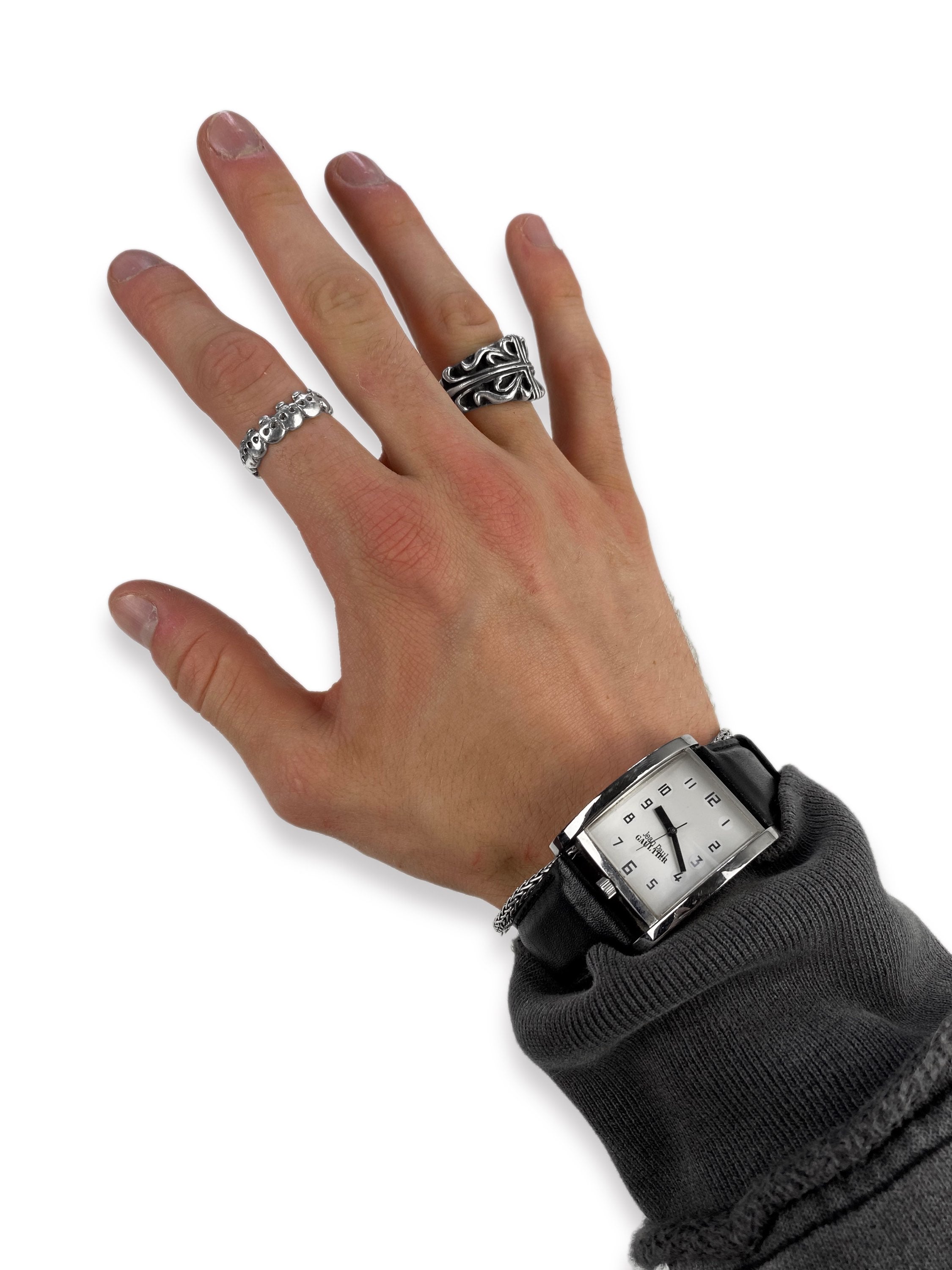 Jean Paul Gaultier Silver Black Leather Logo Watch