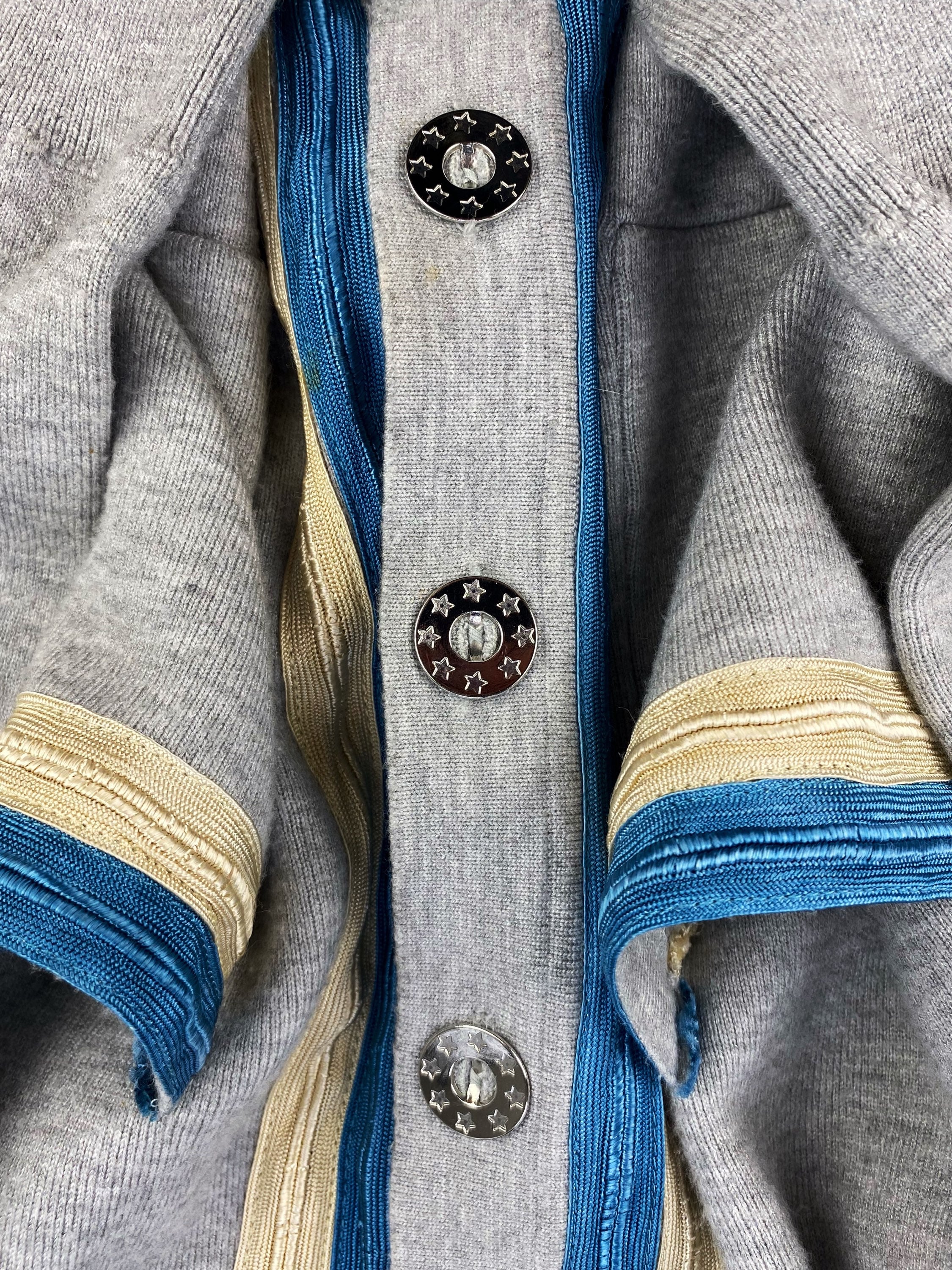 Sandro Paris Heather Grey Metallic Striped Cardigan