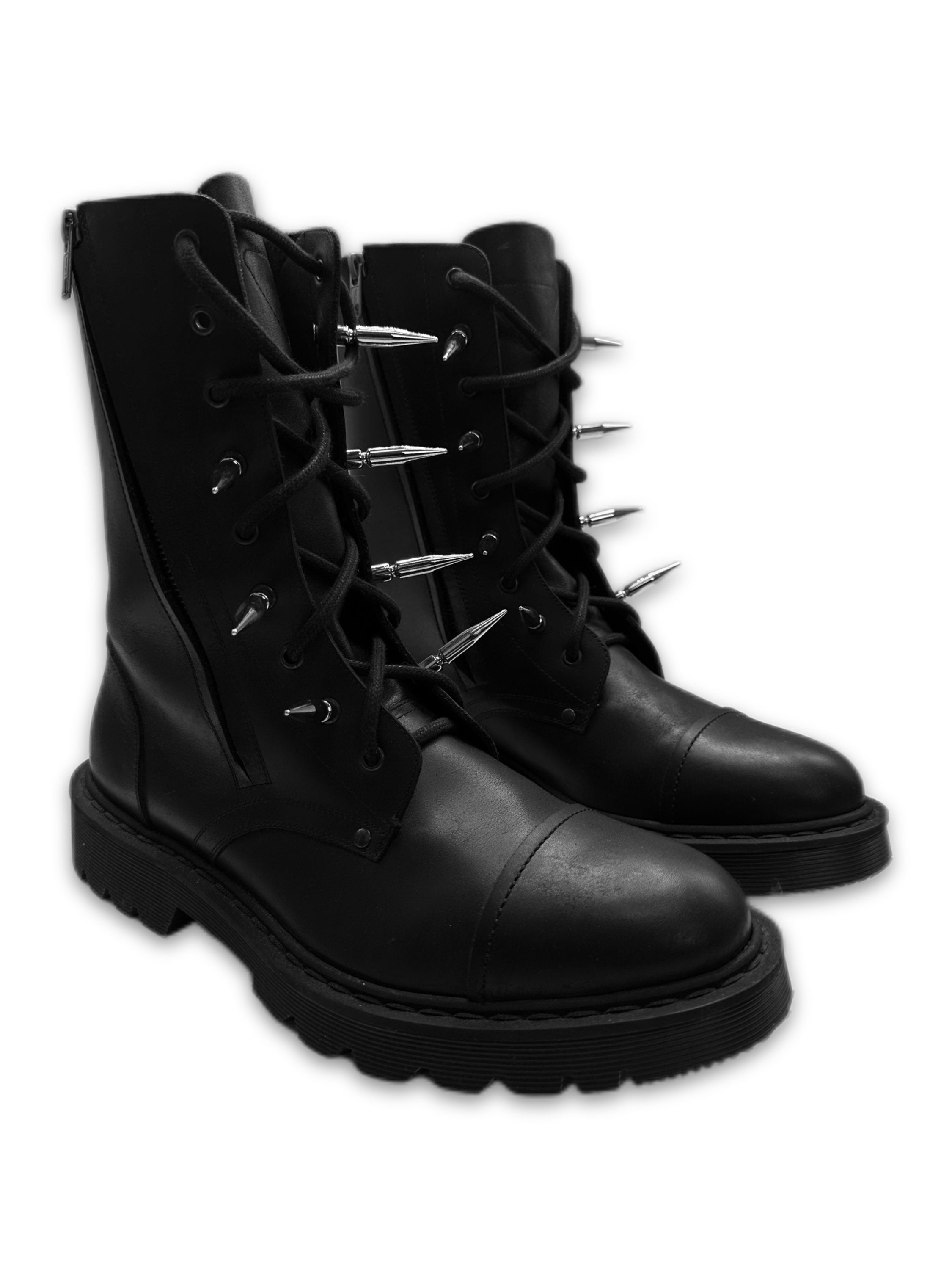 SS19 Vetements ‘Spiked’ Black Leather Double-zip Combat Boots