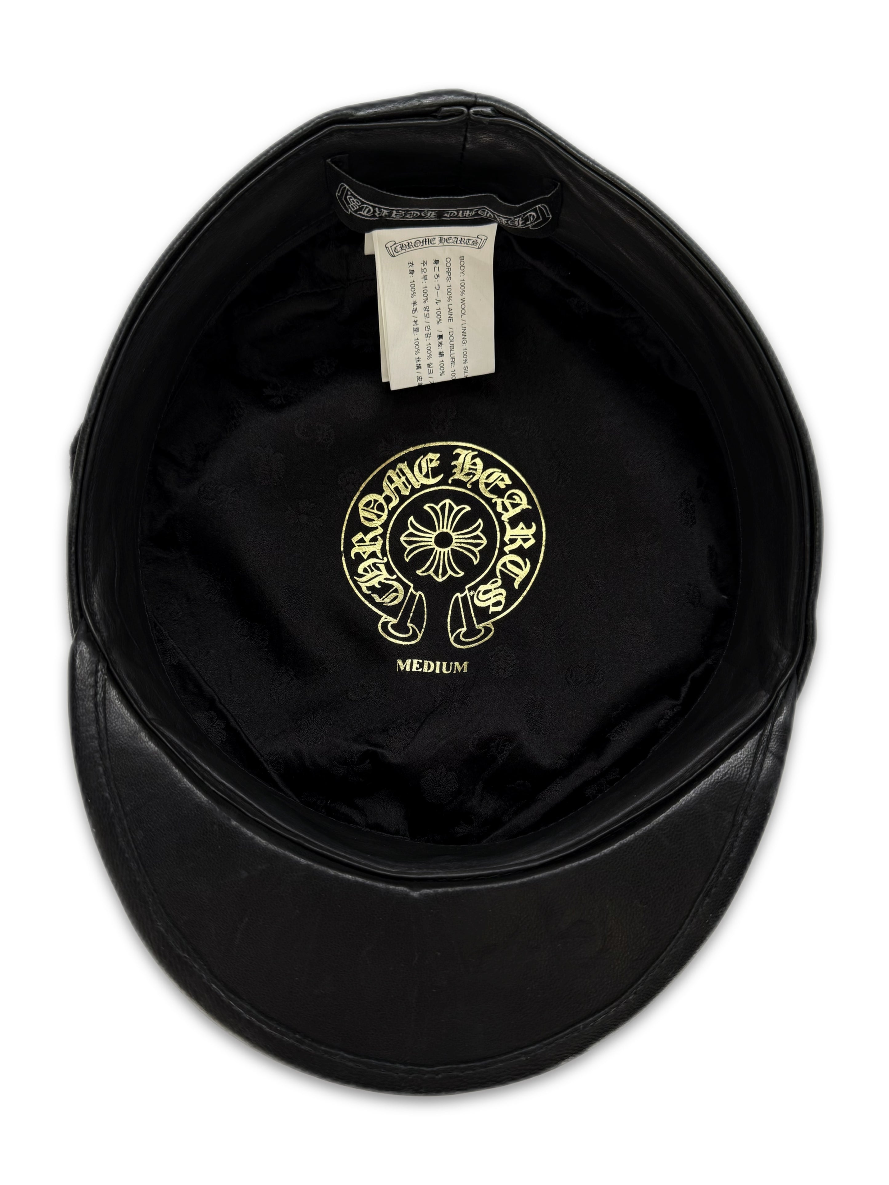 Chrome Hearts ‘Captain’ Cross Motif Black Leather Wool Hat