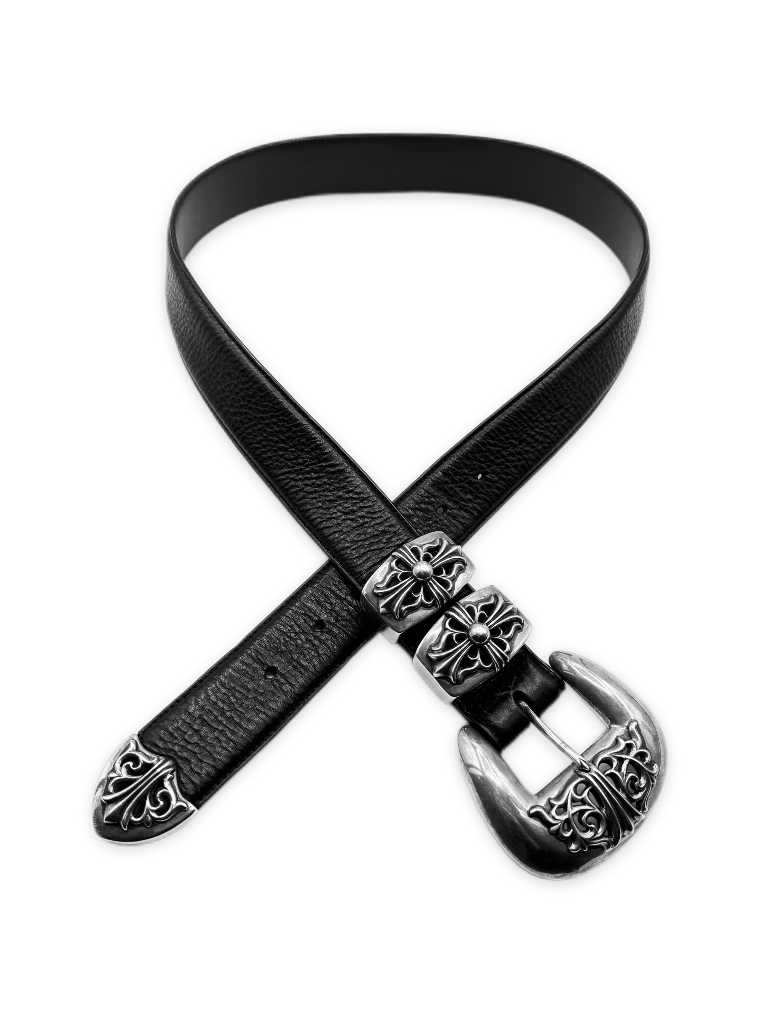 Chrome Hearts 4-Piece Western .925 Silver Black Leather Belt