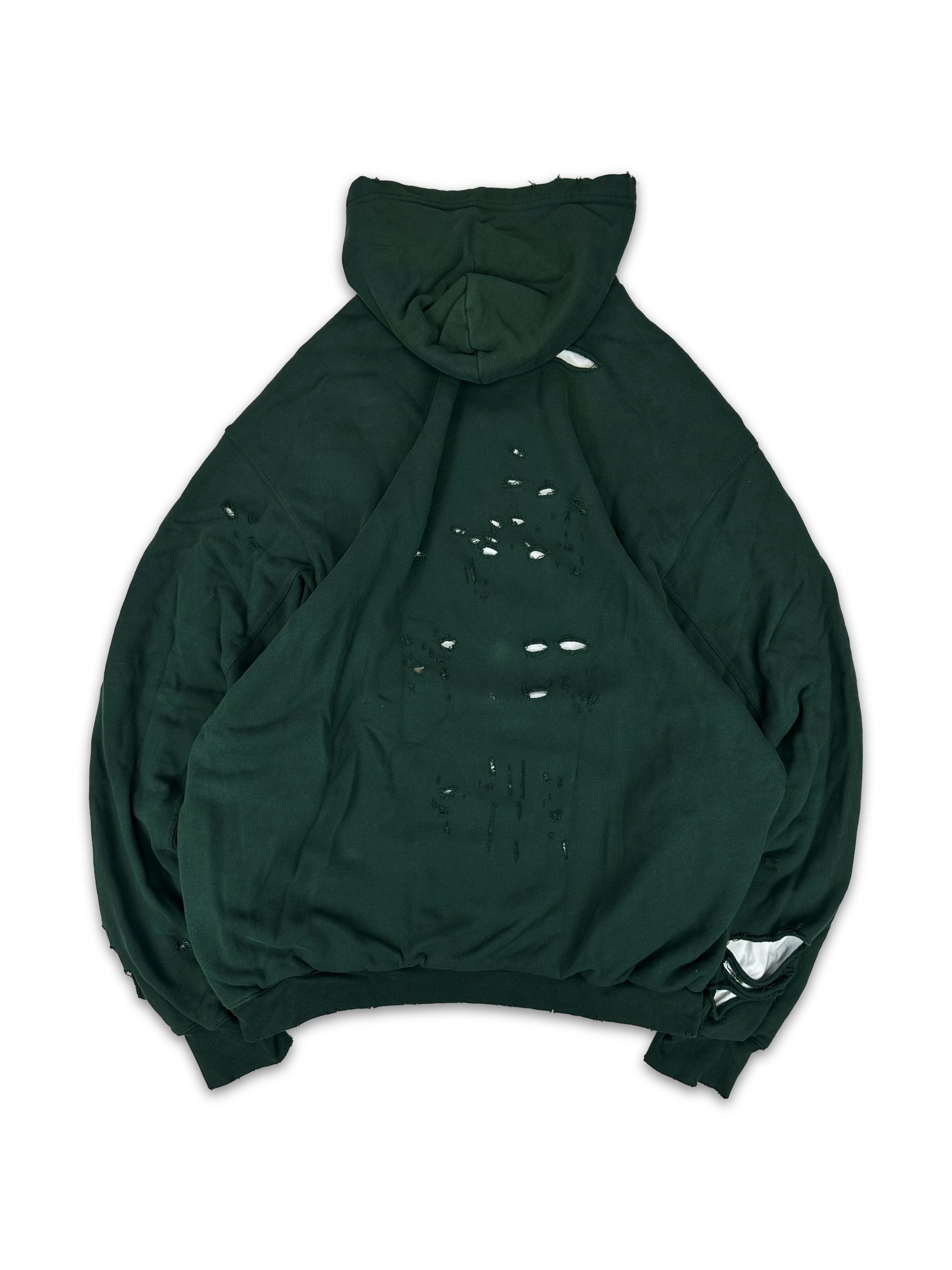 Balenciaga Forest Green Distressed Double Layered Hoodie