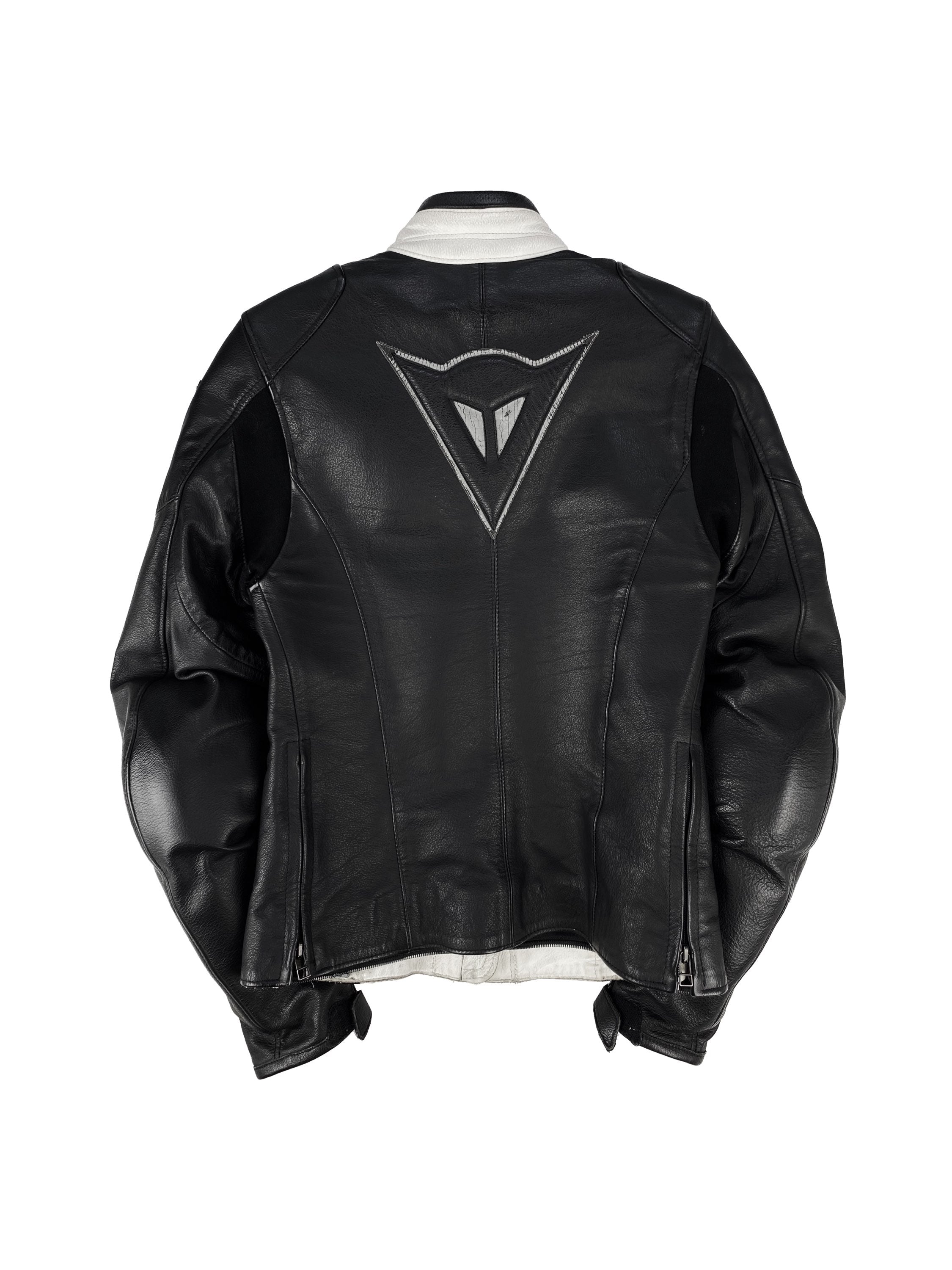 Dainese Leather Two Tone High Neck Spellout Logo Jacket