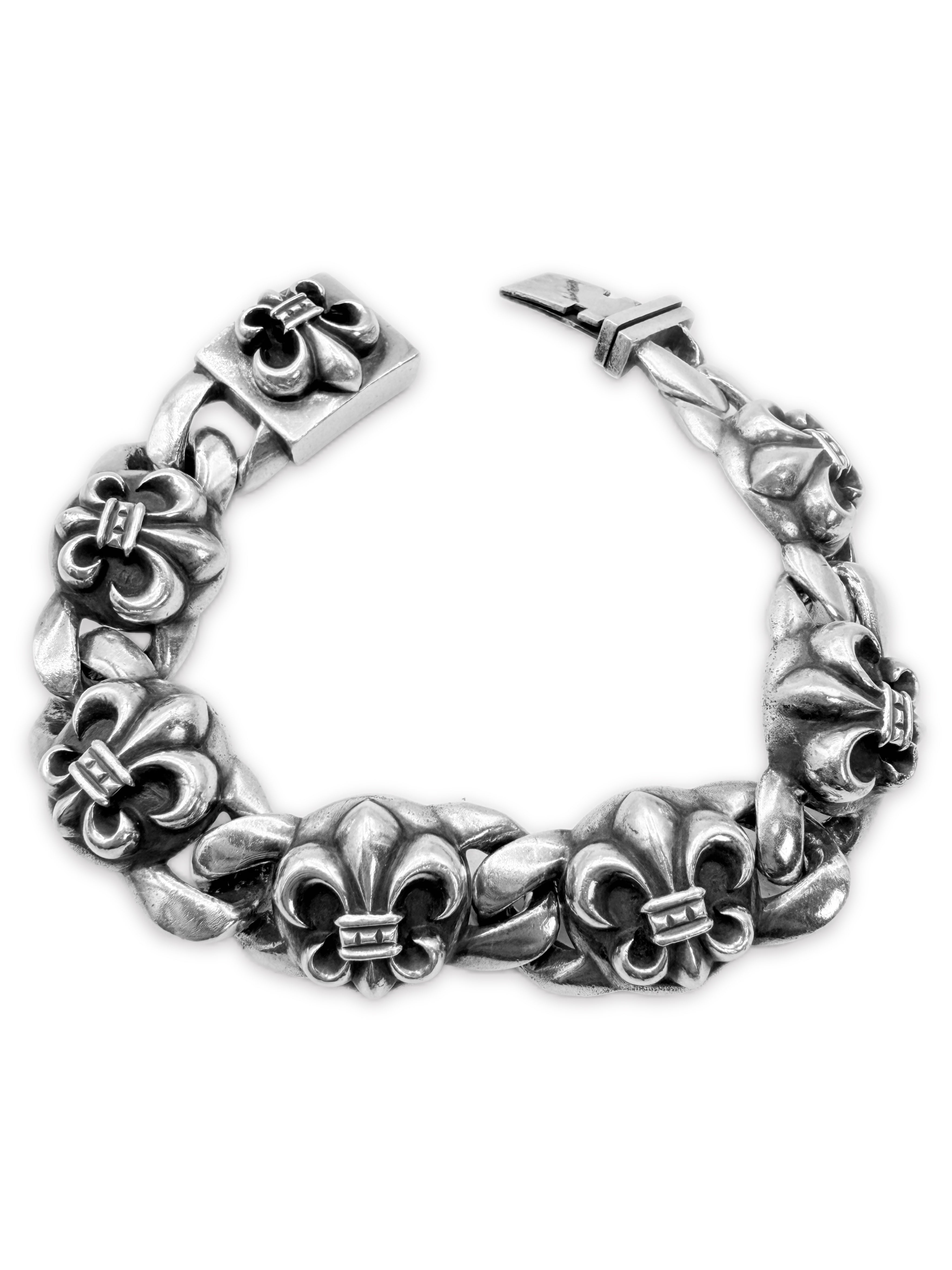 Chrome Hearts Fleur de Lis .925 Silver Cuban Link Bracelet