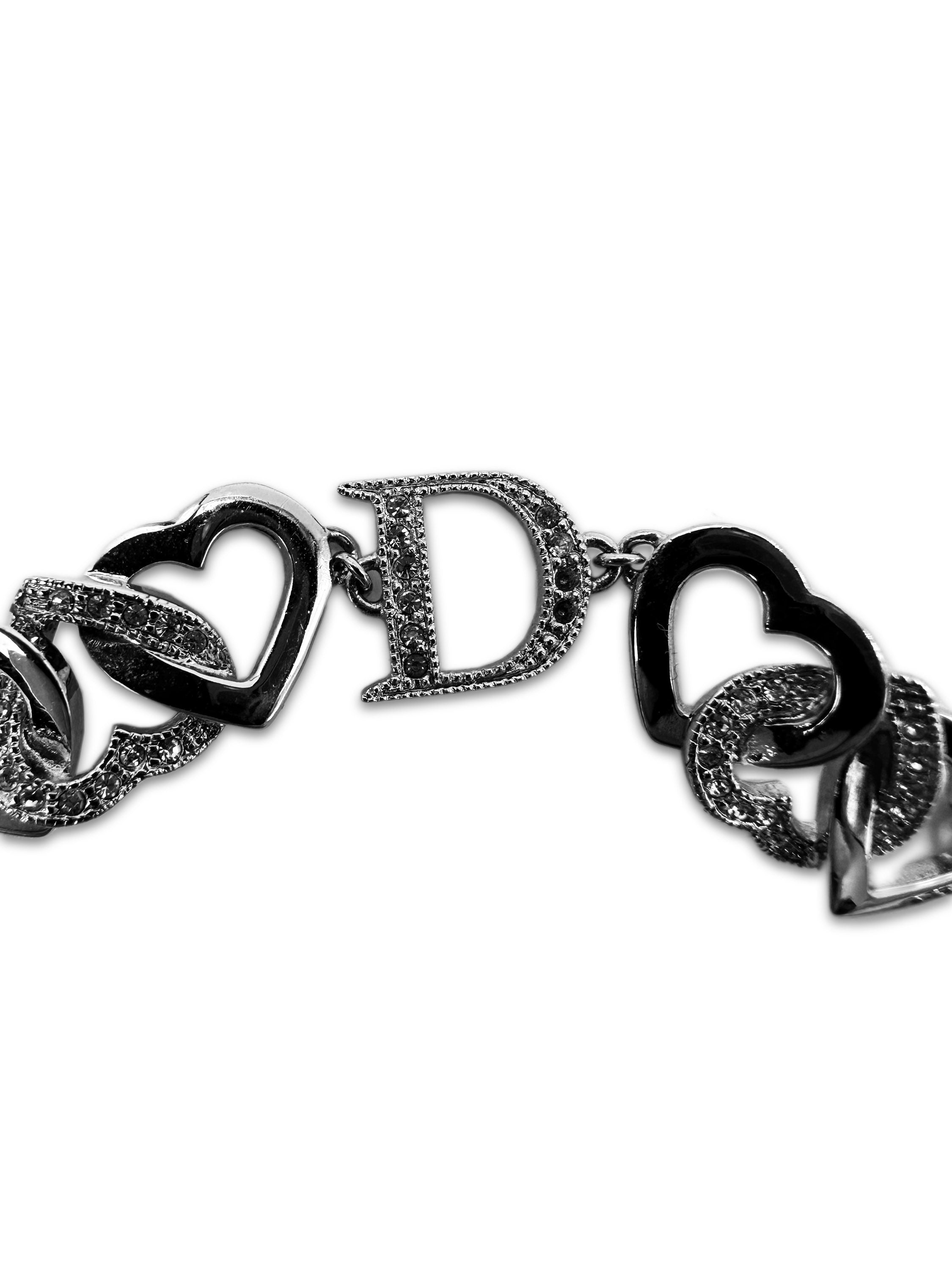 00s Dior ‘Heart’ Motif Silver Crystal Bracelet