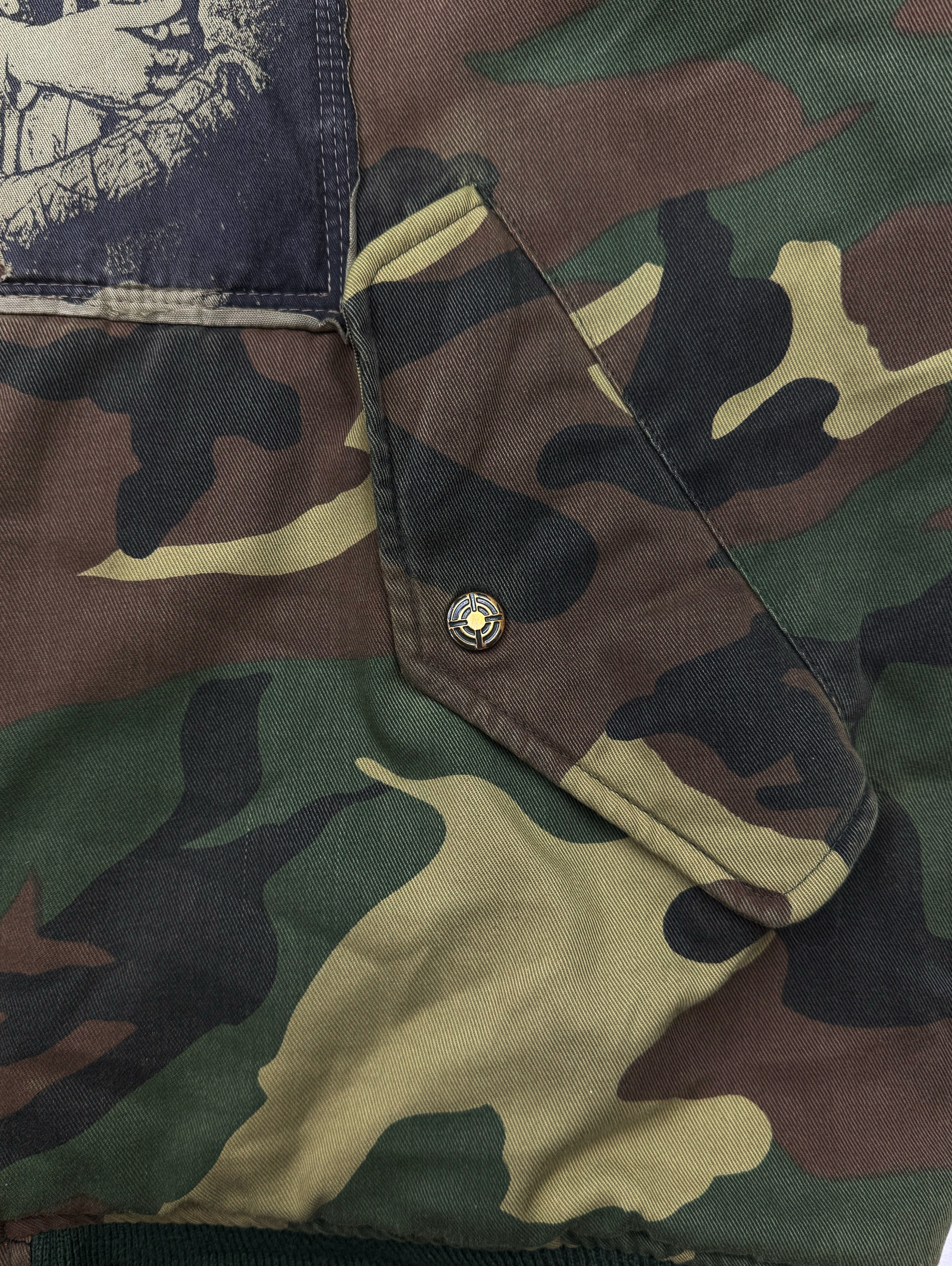 AW01 Raf Simons ‘Riot Riot Riot’ Camouflage Patched Bomber Jacket