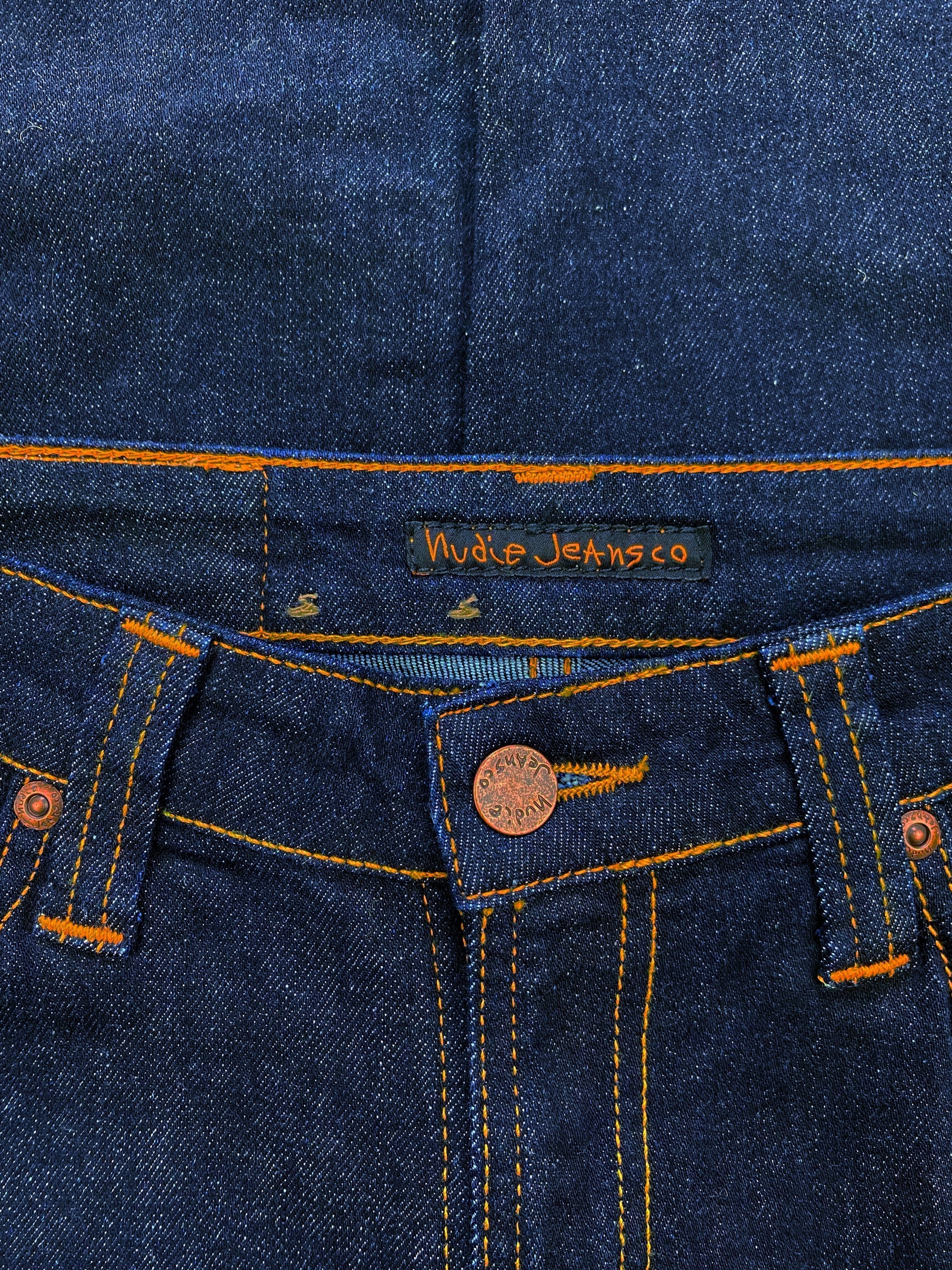 Nudie Jeans Dark Wash Embroidered Slim Cut Denim Jeans