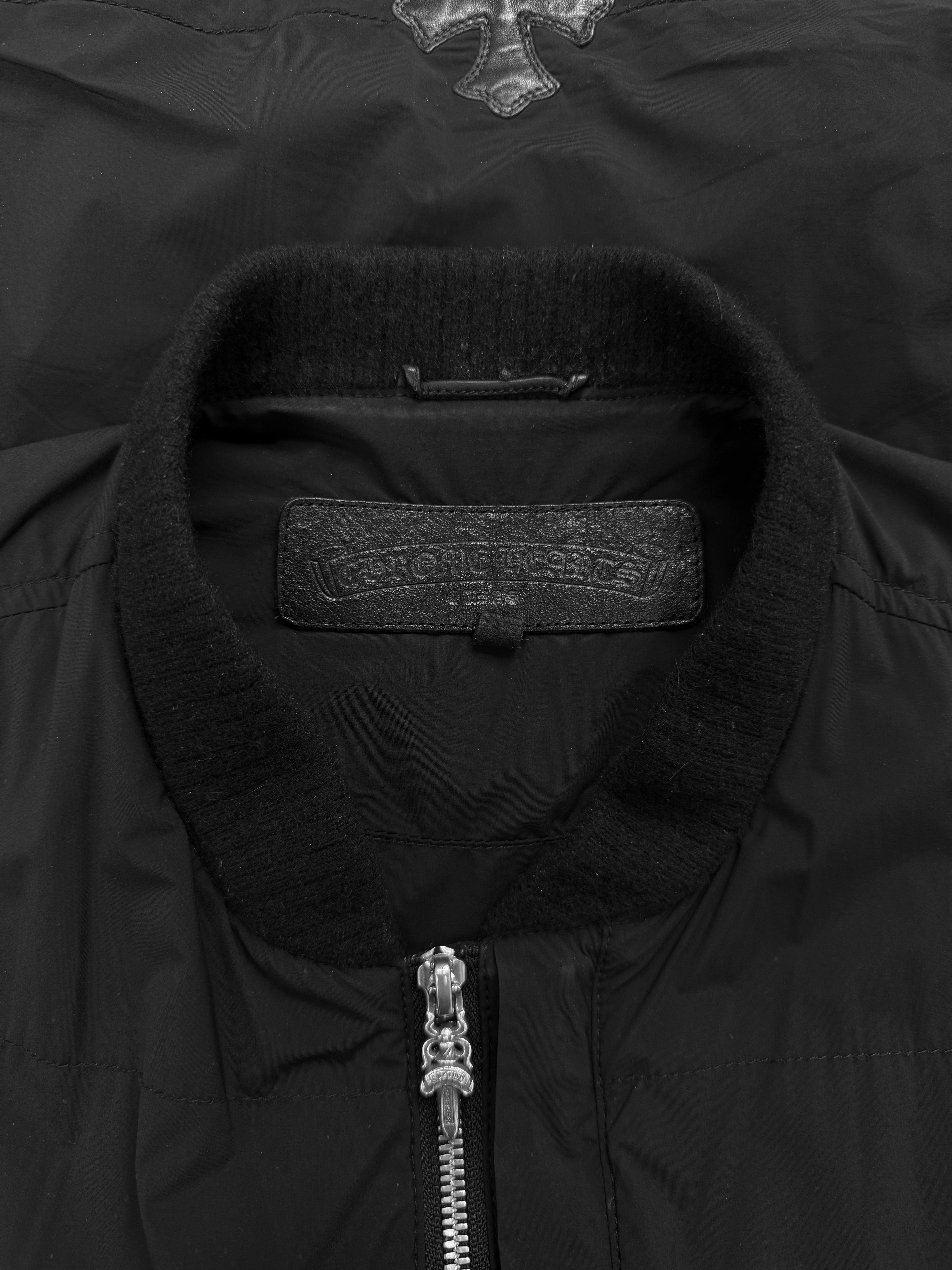 Chrome Hearts Triple Leather Cross Patch Padded Silk Dagger Zip Vest