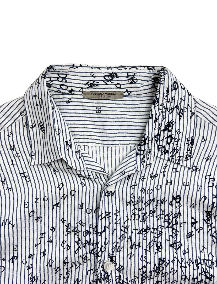 Bottega Veneta Scattered Alphabet Pinstripe Button Up Shirt