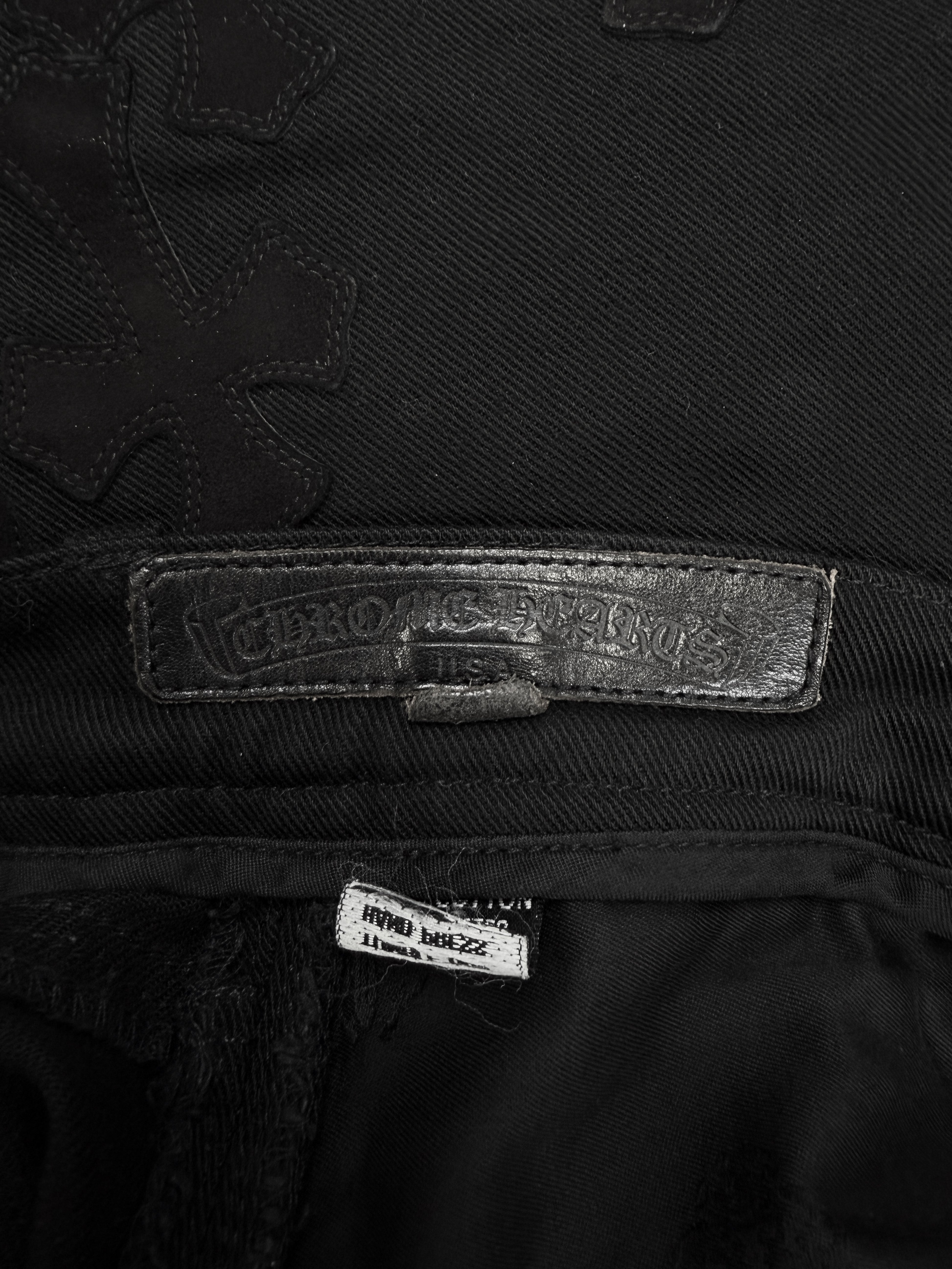 Chrome Hearts XL 46 Silver Cross Patch Fleur Knee Suede Black Denim