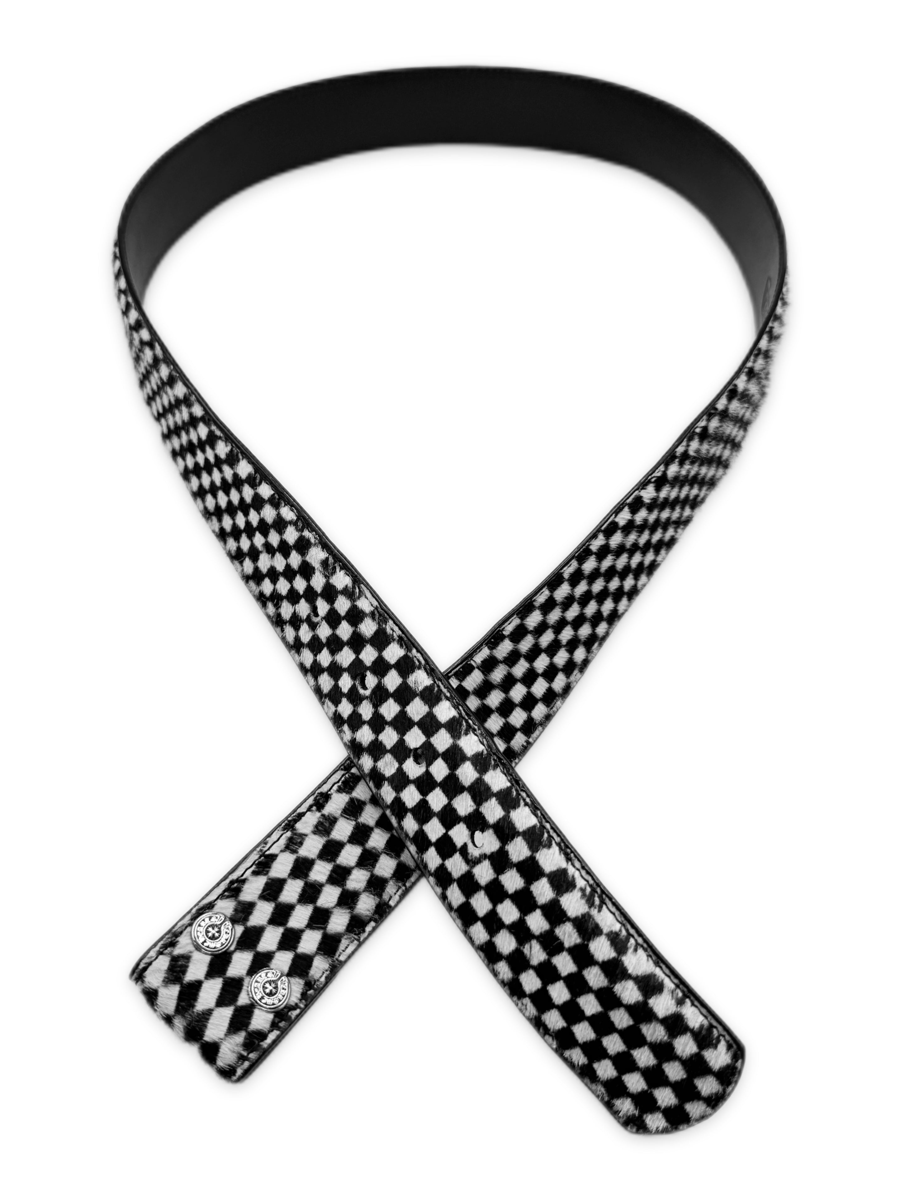 Chrome Hearts Checkered Pony Hair Black Leather Belt Strap
