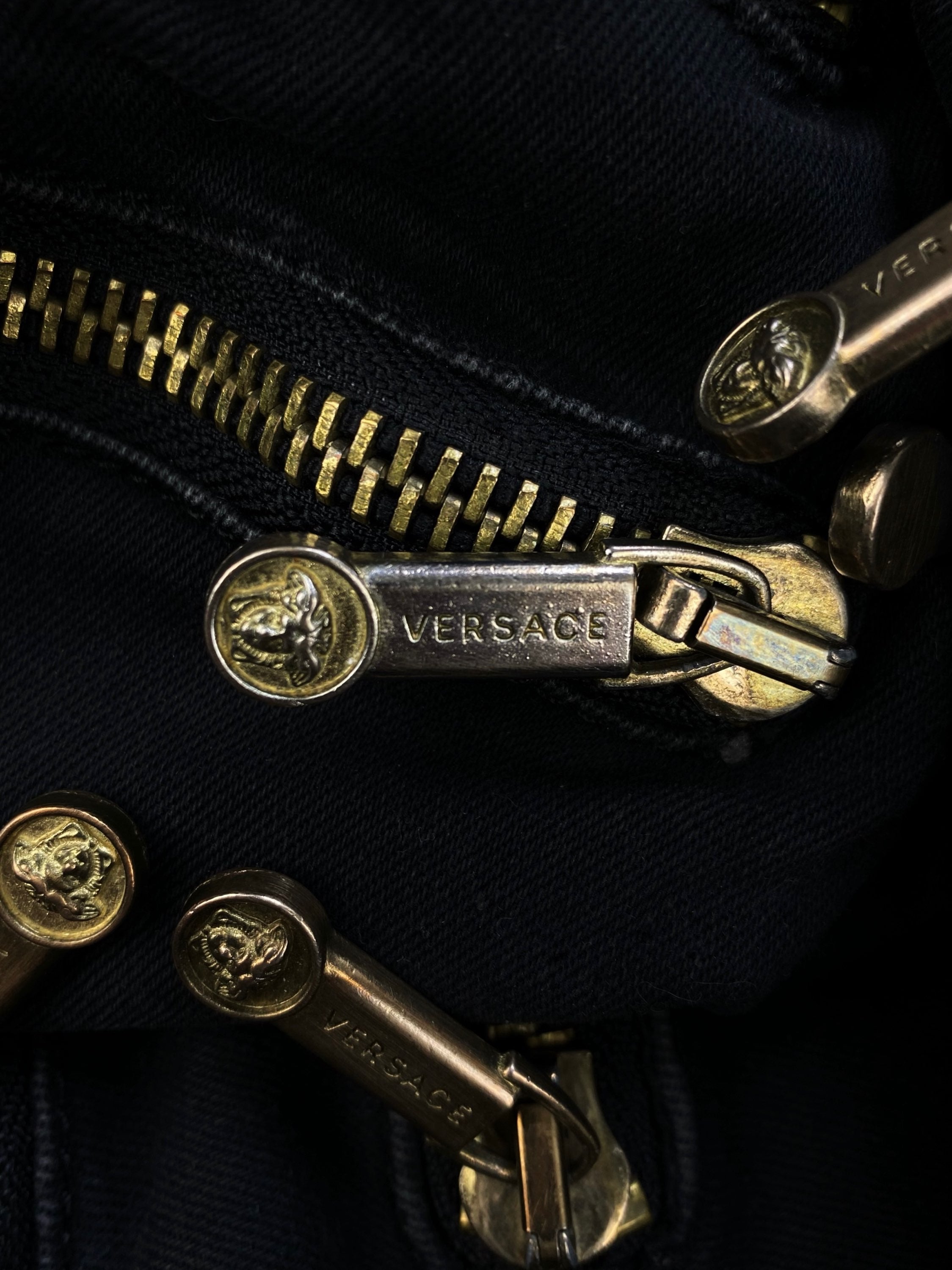 Versace Multi Zip Pocket Metallic Black Denim Jeans