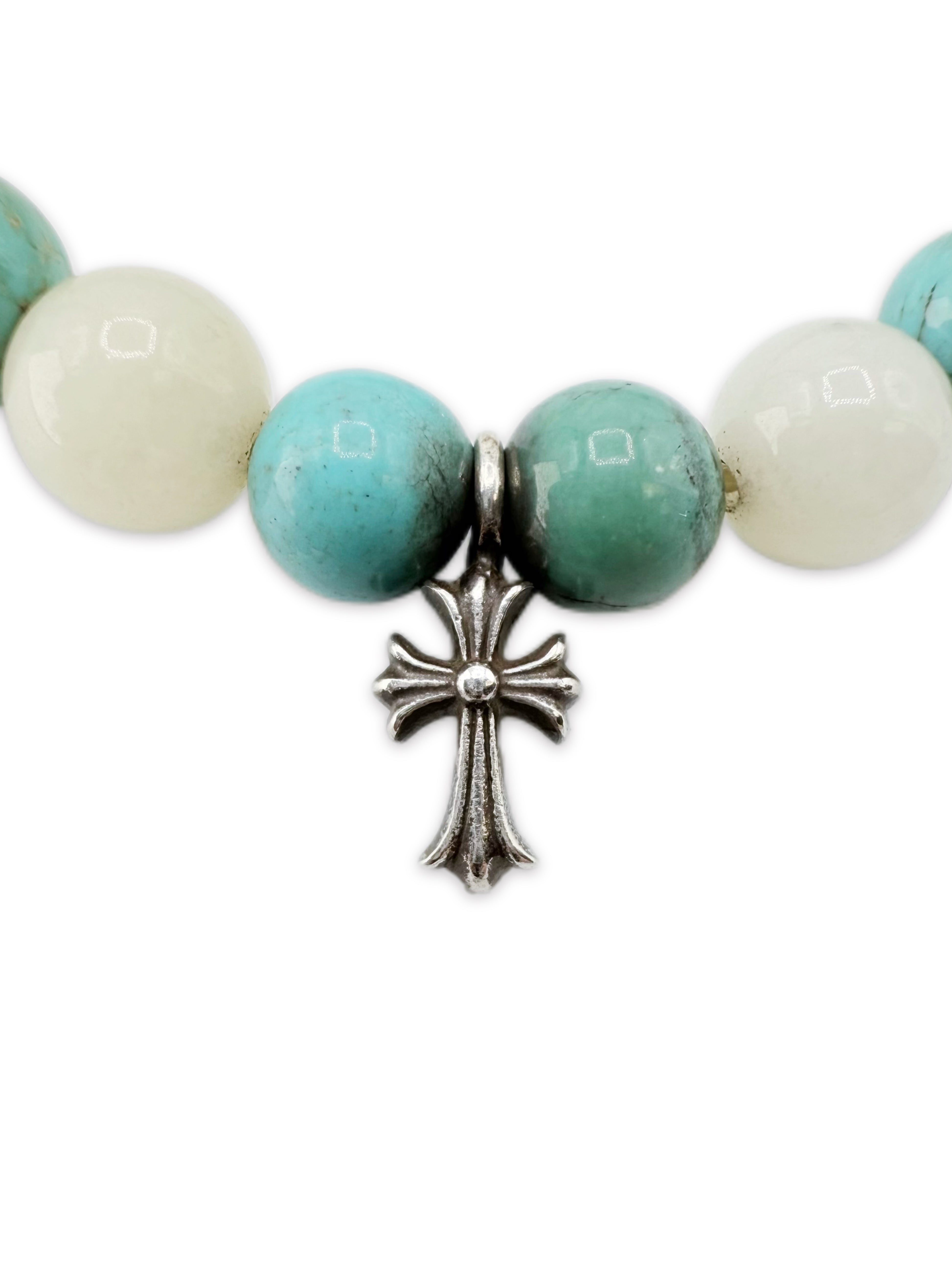 Chrome Hearts ‘Tiny E’ Cross Quartz / Turquoise Bead Bracelet
