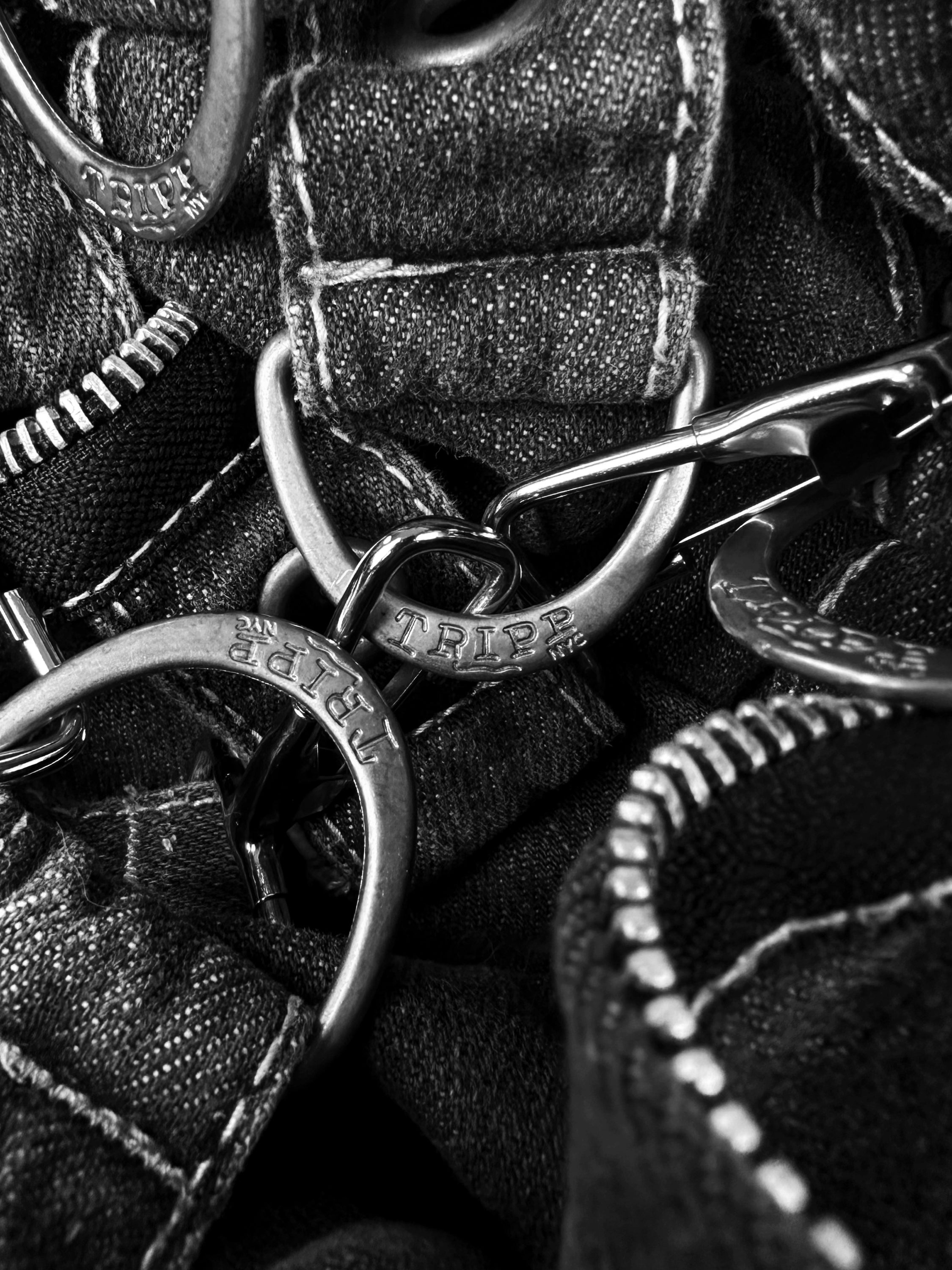 00s Tripp NYC ‘Raver’ Bondage Strap Flared Cut Grey Denim