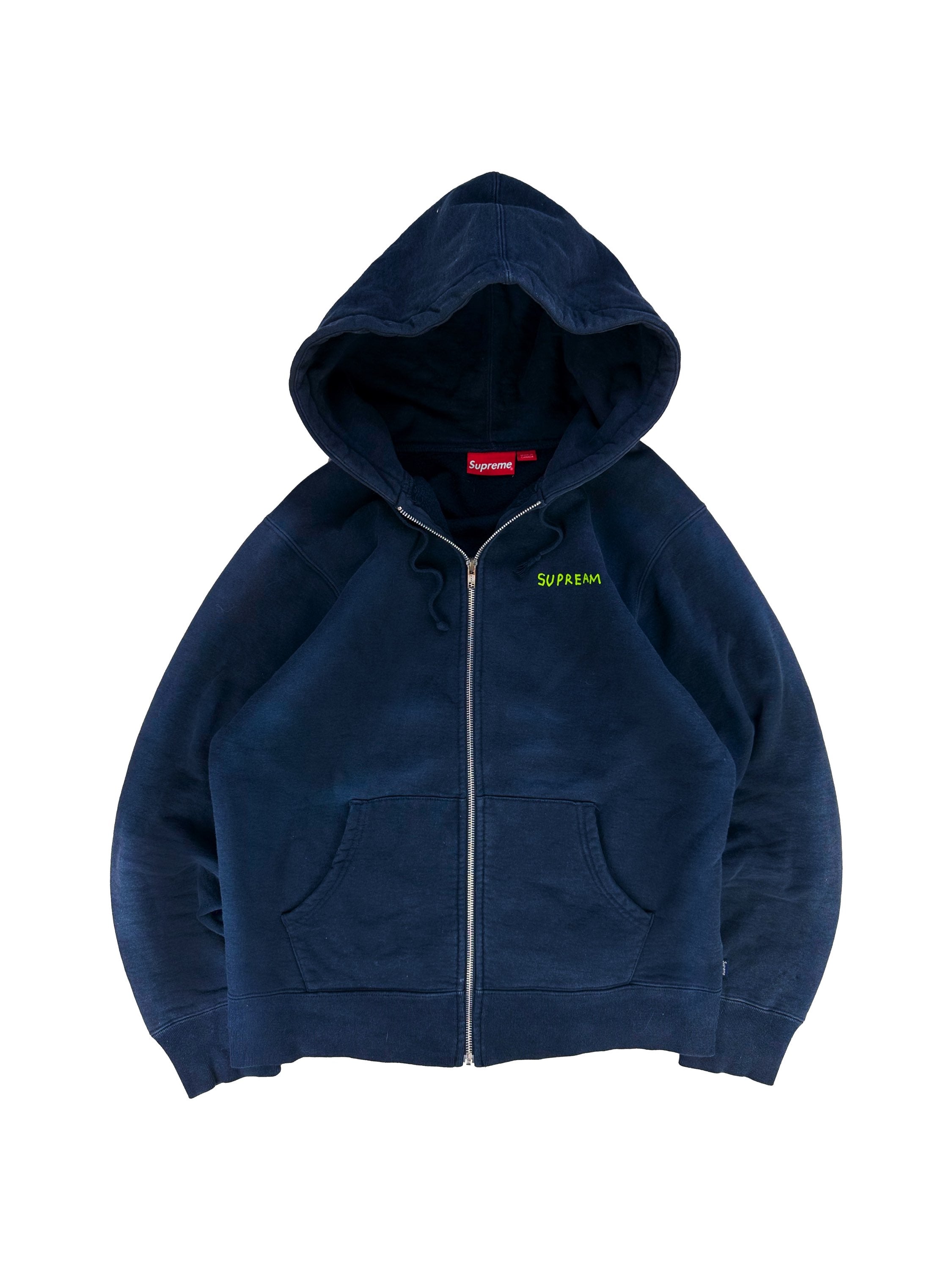 FW13 Supreme x Gonz ‘Piss Face’ Slogan Navy Zip-up Hoodie