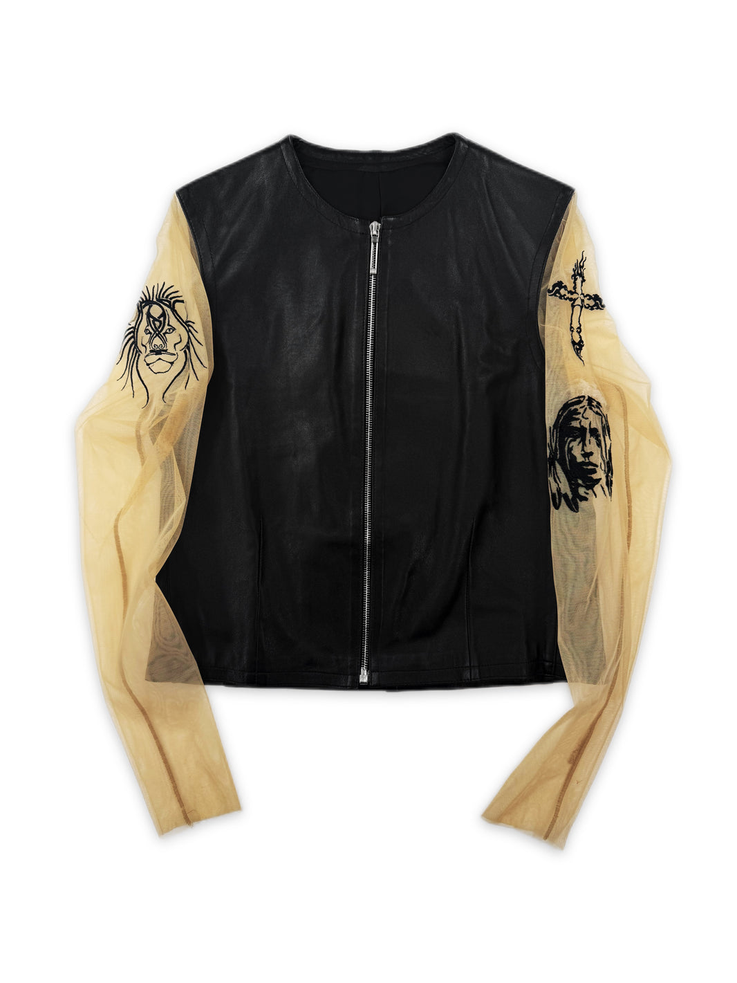 AW96 Alexander McQueen Dante Life is Pain Mesh Sleeve Leather Jacket