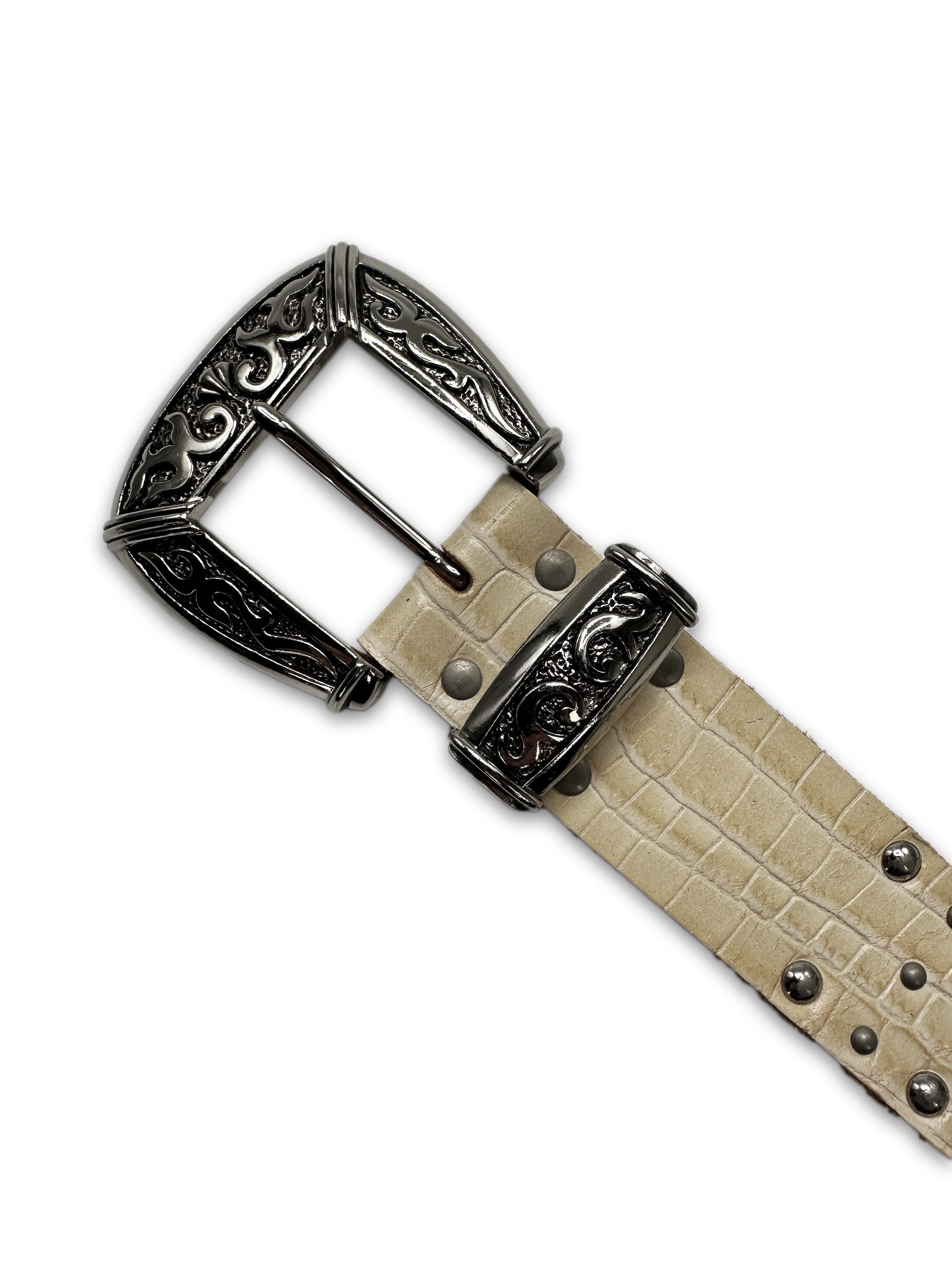 00s Tornado Mart Faux Croc White Studded Western Belt