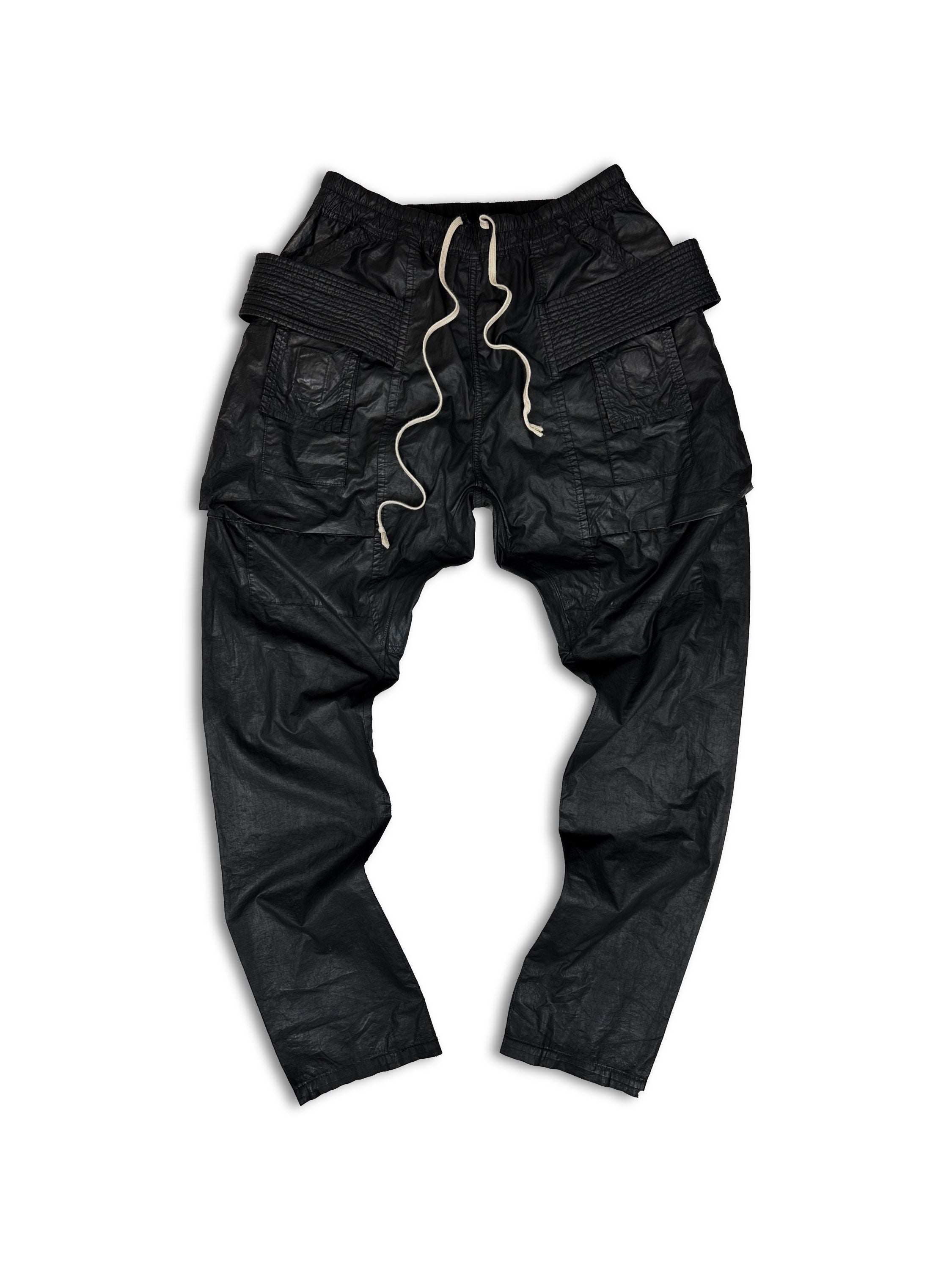 Rick Owens Black Waxed ‘Creatch’ Cargo Pocket Pants