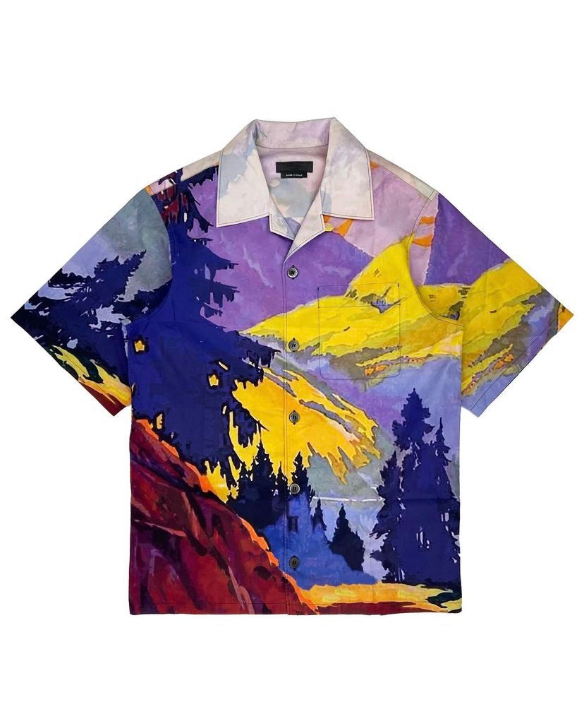 SS17 Prada Mountain Landscape Full Print Camp Collar