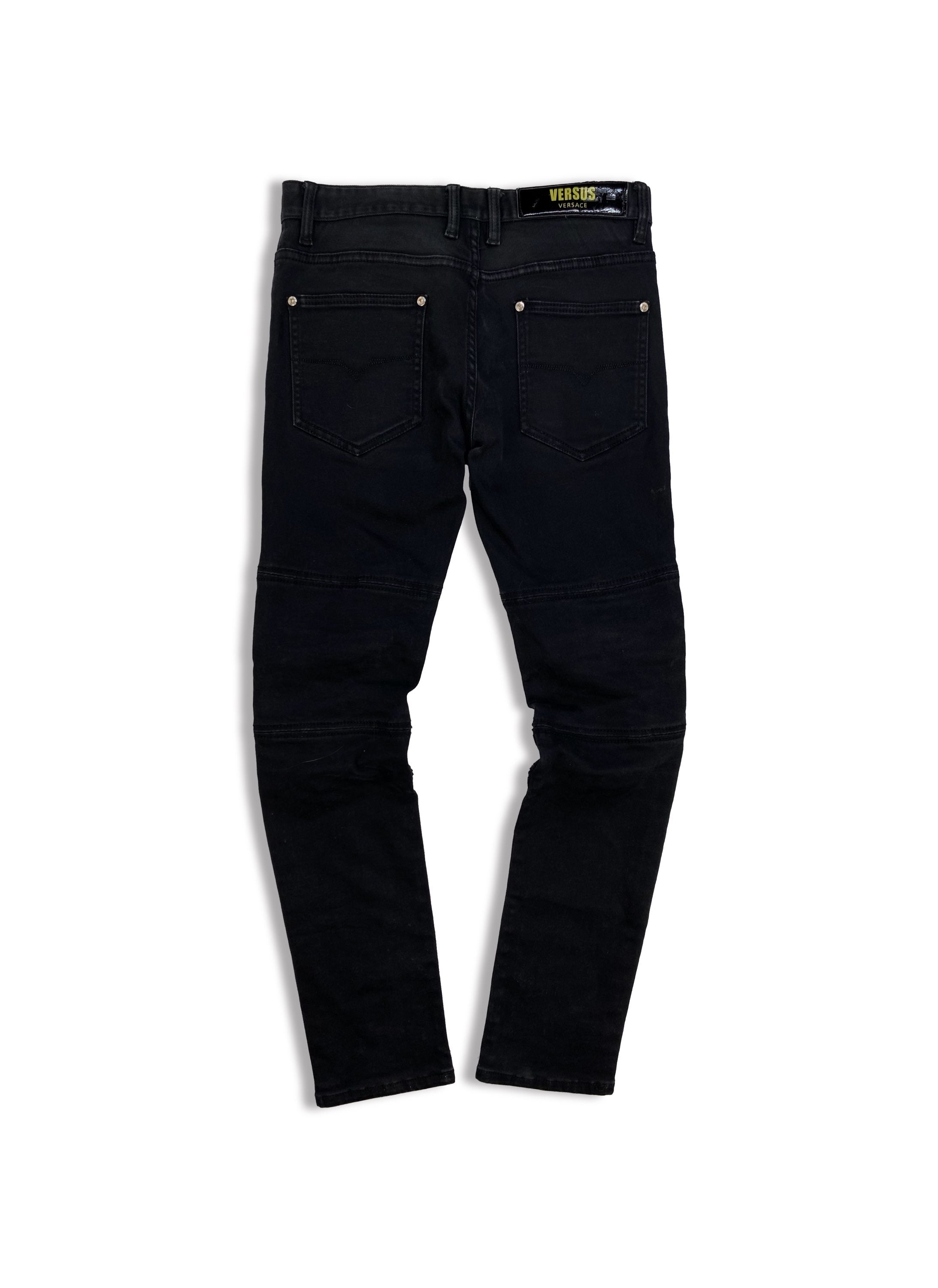 Versace Multi Zip Pocket Metallic Black Denim Jeans