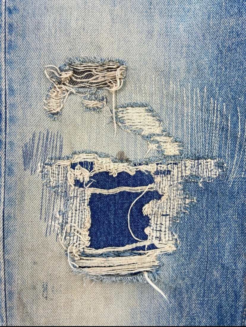 SS10 Undercover 68 Orange Yarn Sashiko Stitch Thrashed Denim