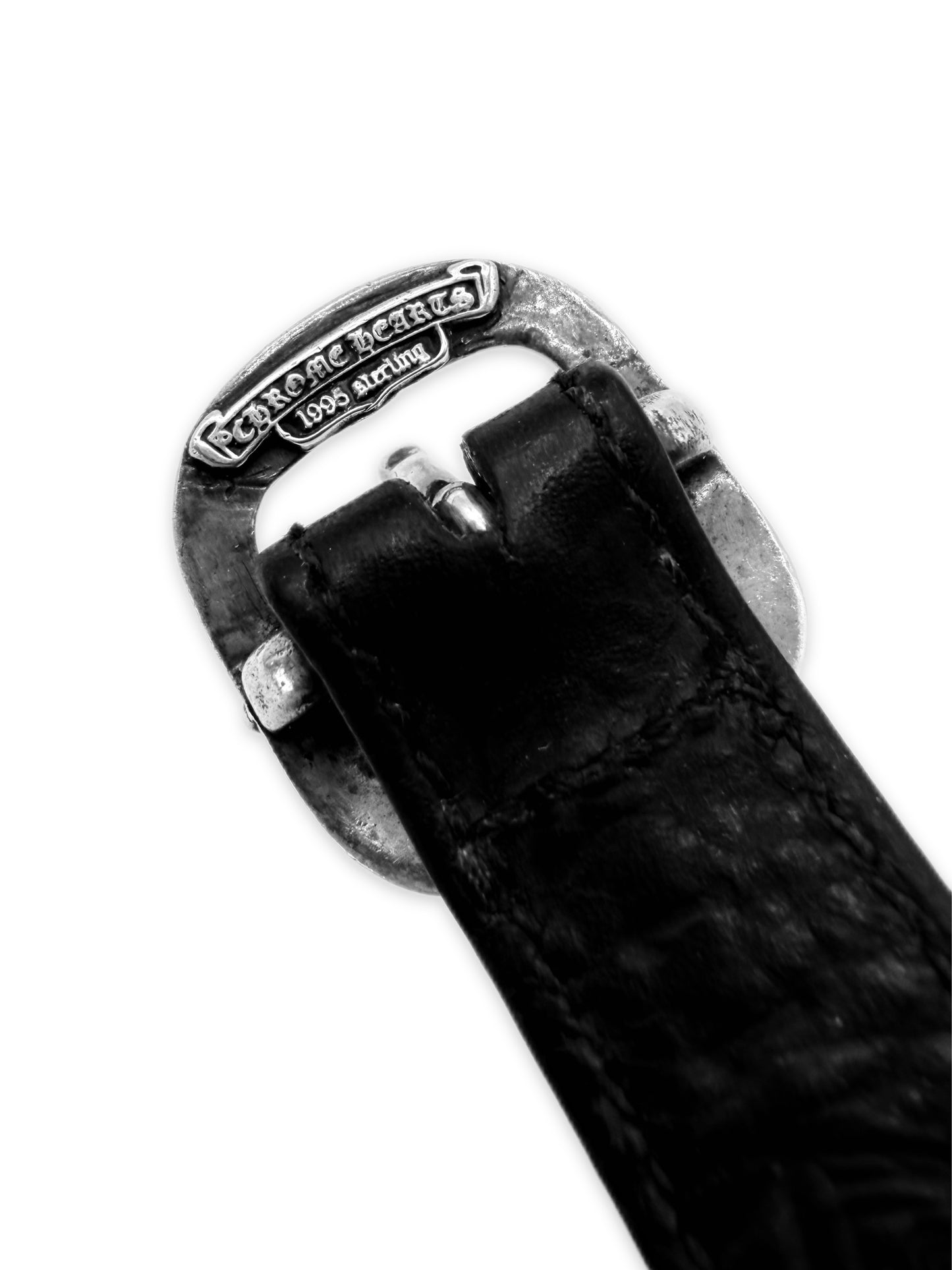 Chrome Hearts Cross Pendant Gunslinger Buckle .925 Silver Leather Bracelet