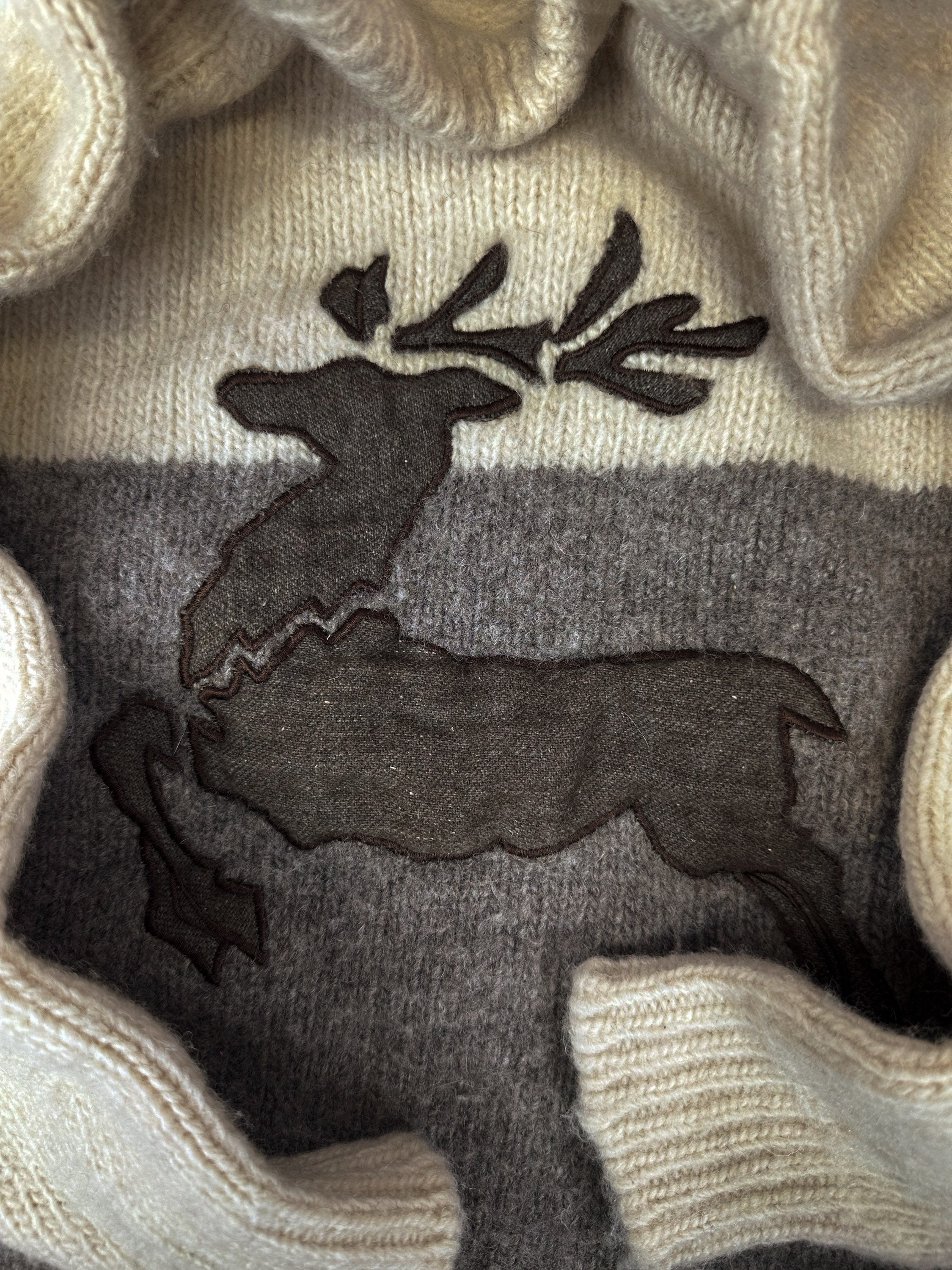 90s Issey Miyake Sport ‘Deer’ Patch Two Tone Knitted Sweater