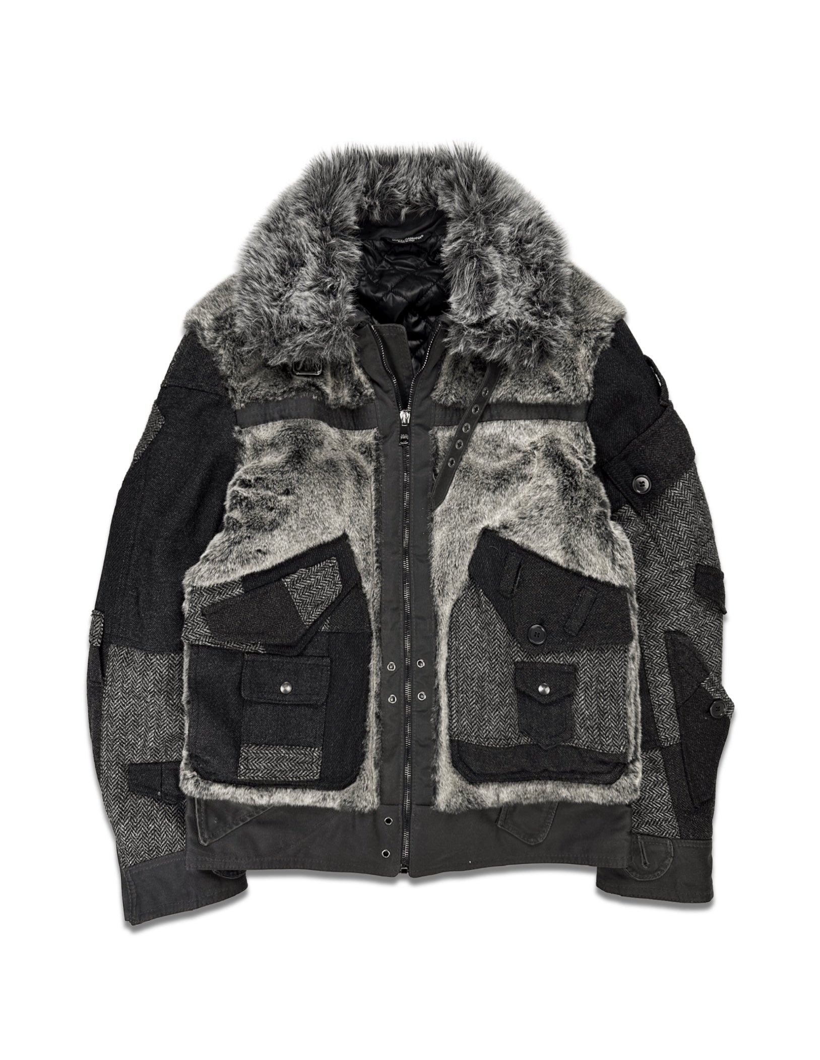 AW11 Dolce & Gabbana ‘Reconstructed’ Fur Patchwork Aviation Jacket