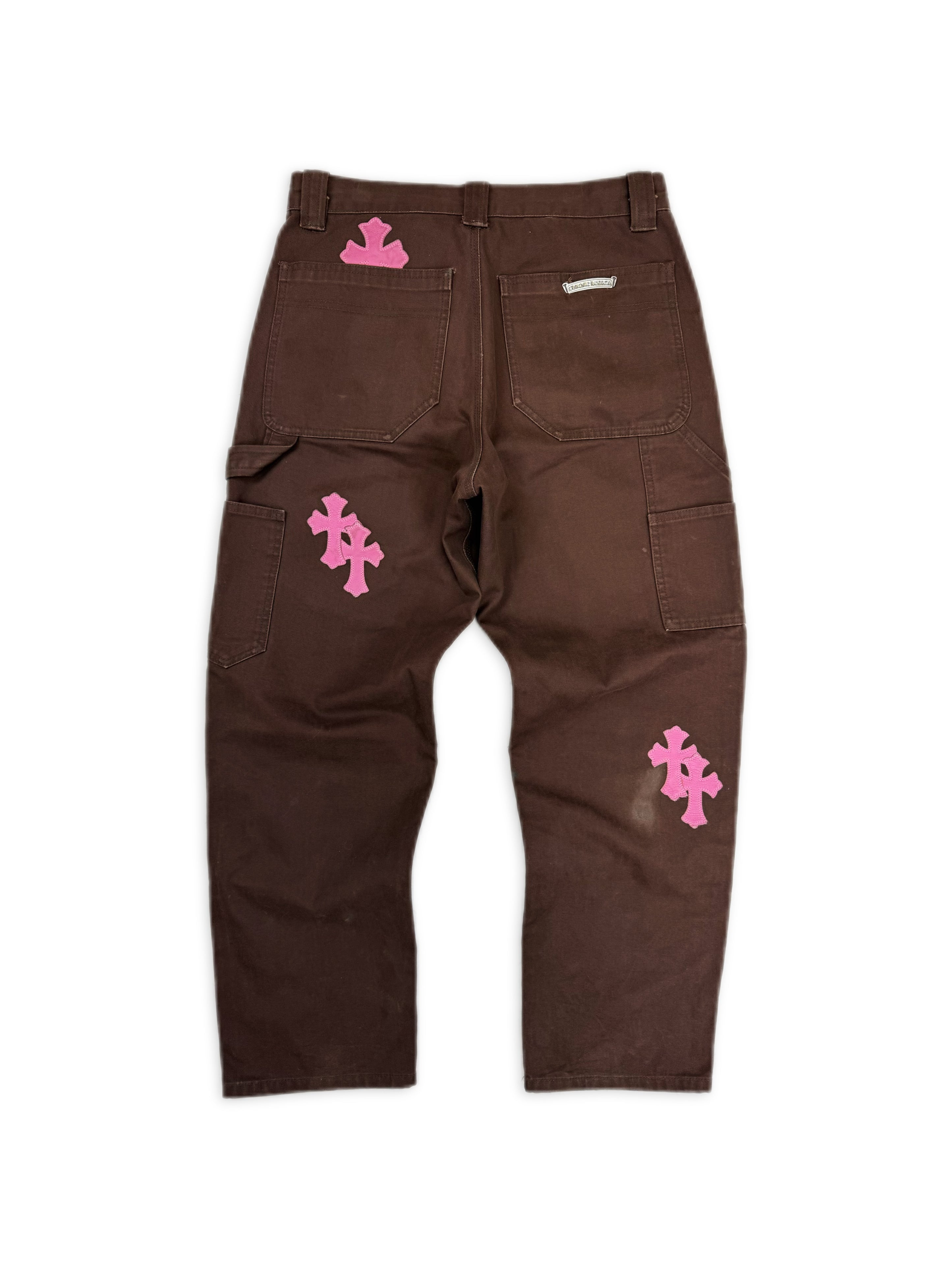Chrome Hearts 12 Pink Cross Patch Brown Double Knee Carpenter Pants