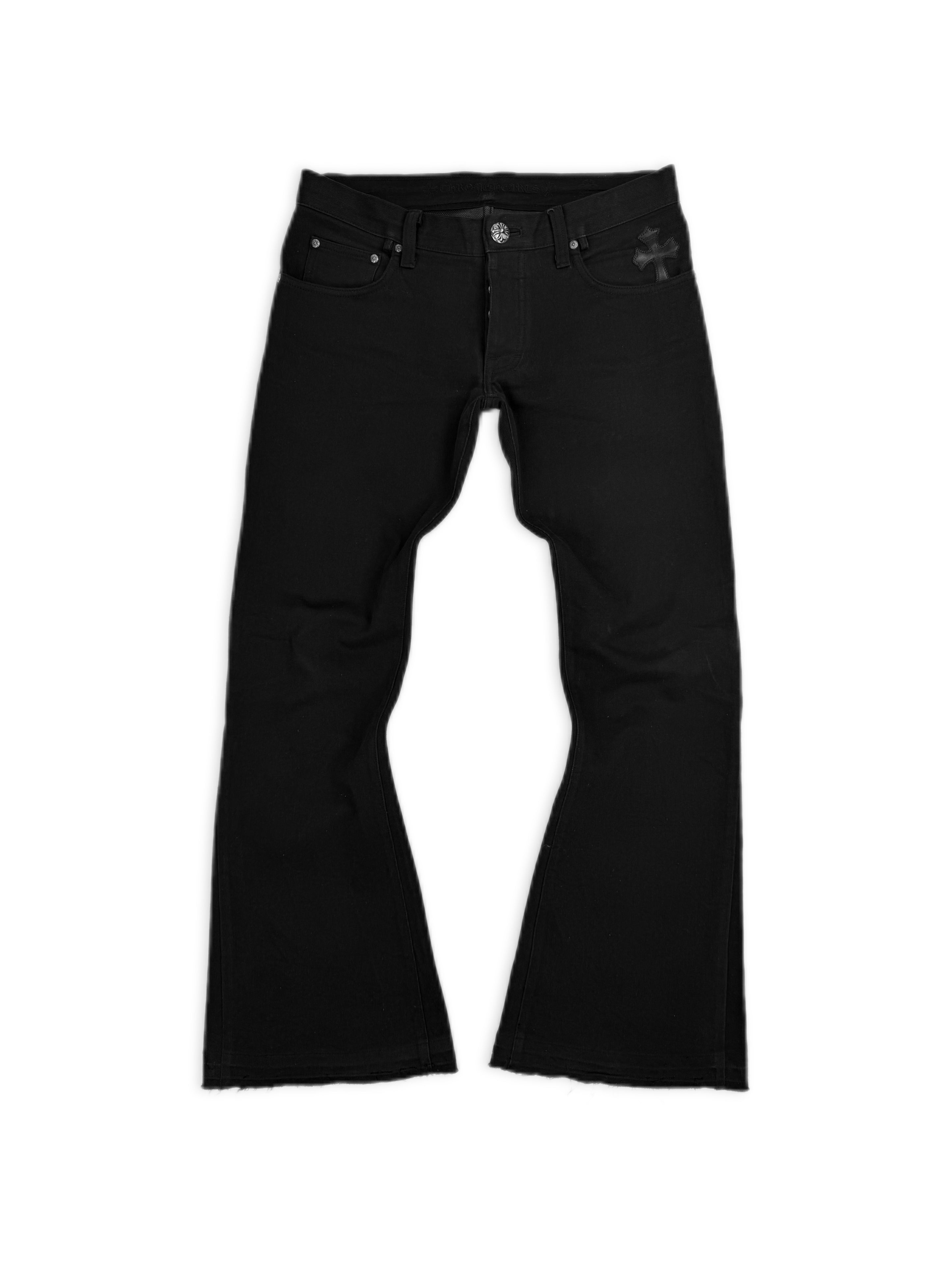 Chrome Hearts Flared 5 Leather Cross Patch Black .925 Silver Denim Jeans