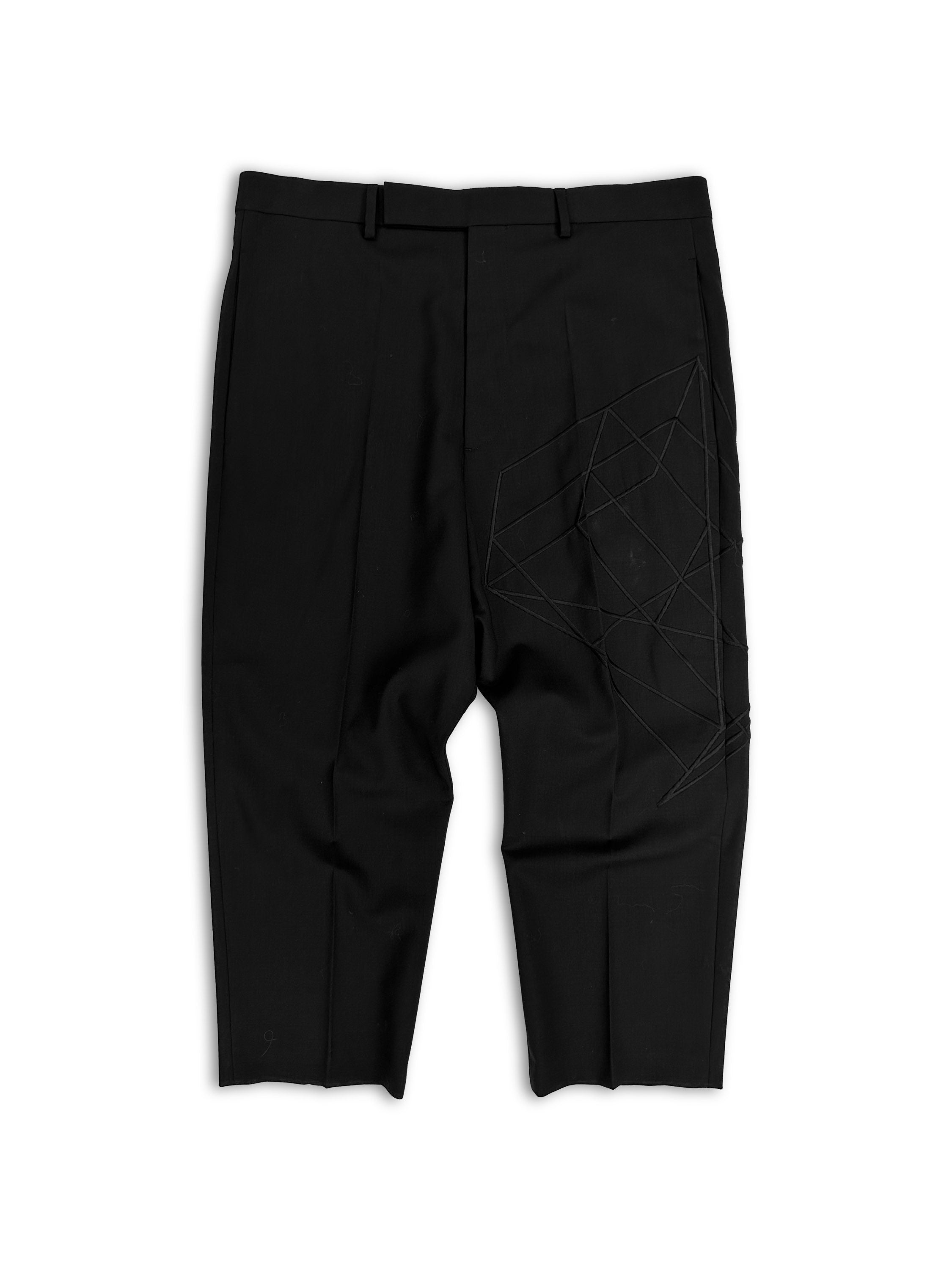 SS19 Rick Owens ‘Babel’ Geometric Cropped Black Pants