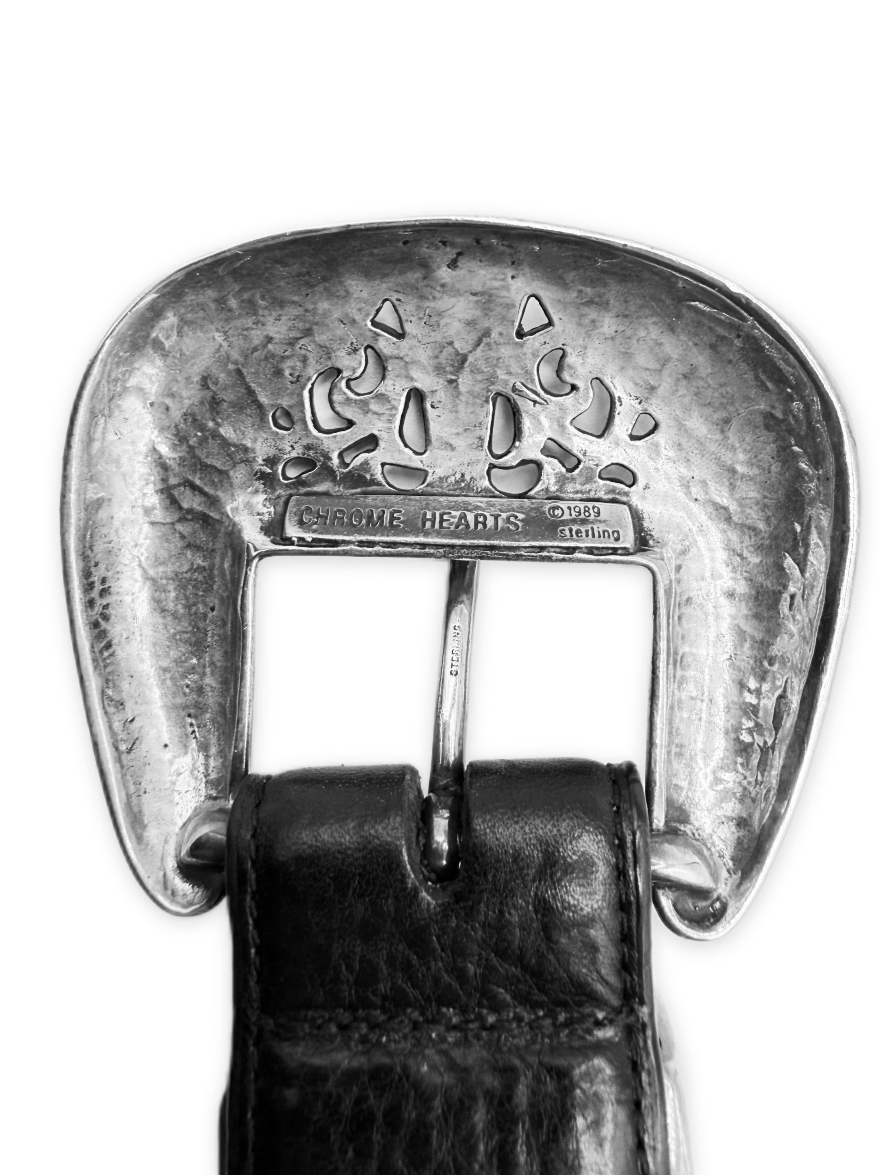 Chrome Hearts 4-Piece Western .925 Silver Black Leather Belt