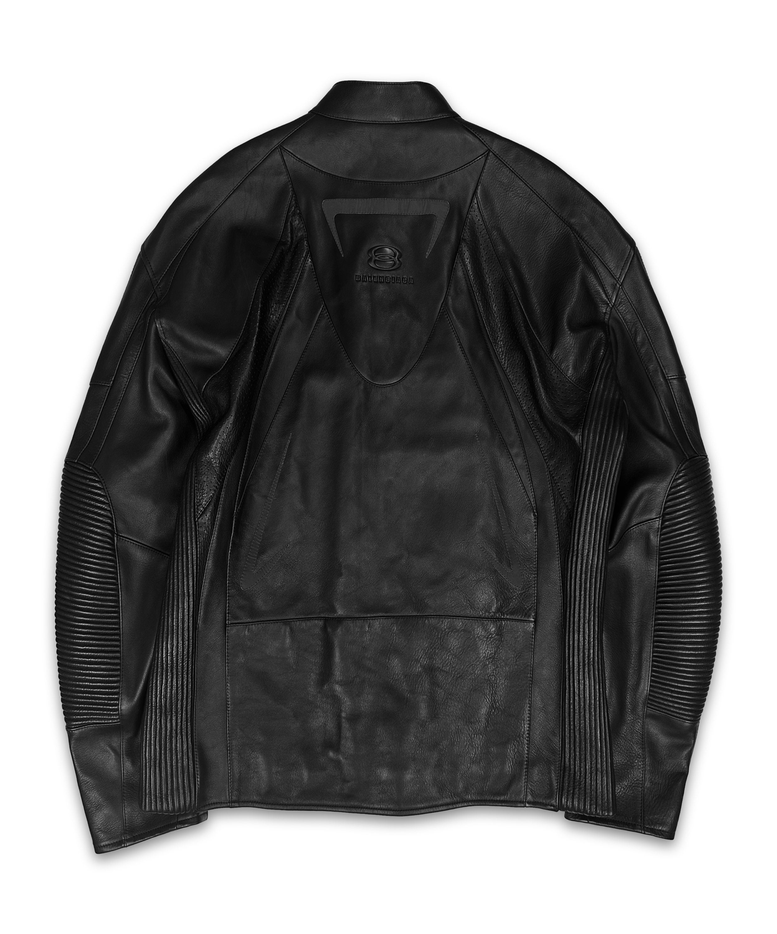 AW23 Balenciaga ‘Padded’ Black Leather Perforated Moto Jacket